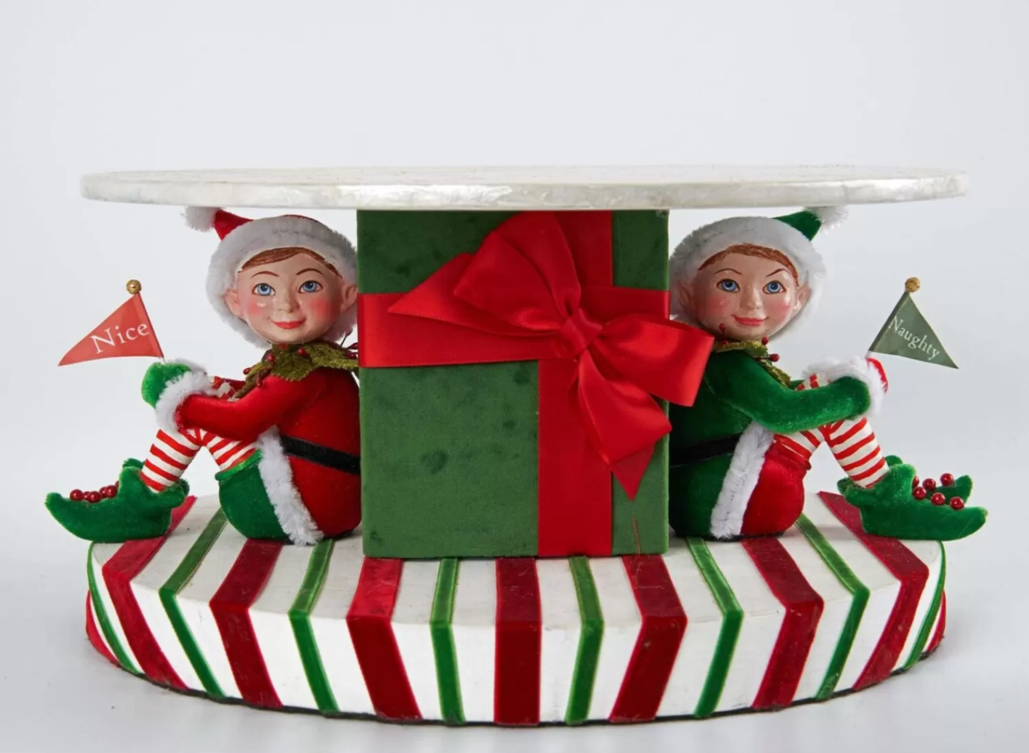 The Jolly Christmas Shop Classic Carols | Elves | Katherine's Collection 13.25" Santa Claus Is Coming To Town Naughty And Nice Cake Stand 28-128245