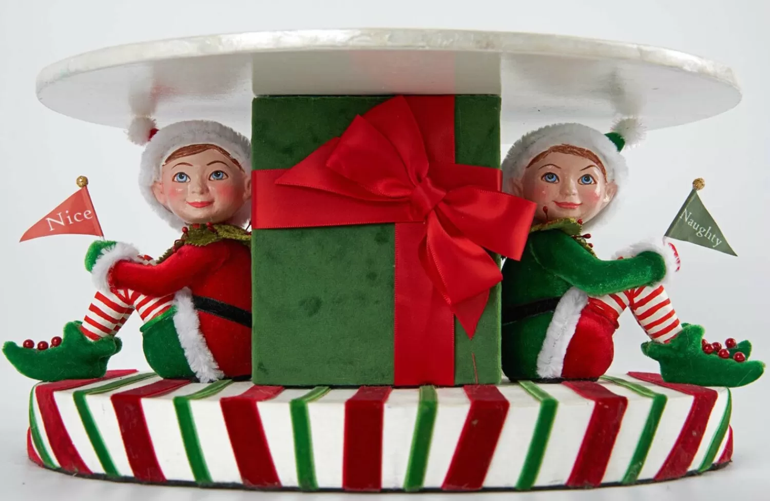 The Jolly Christmas Shop Classic Carols | Elves | Katherine's Collection 13.25" Santa Claus Is Coming To Town Naughty And Nice Cake Stand 28-128245