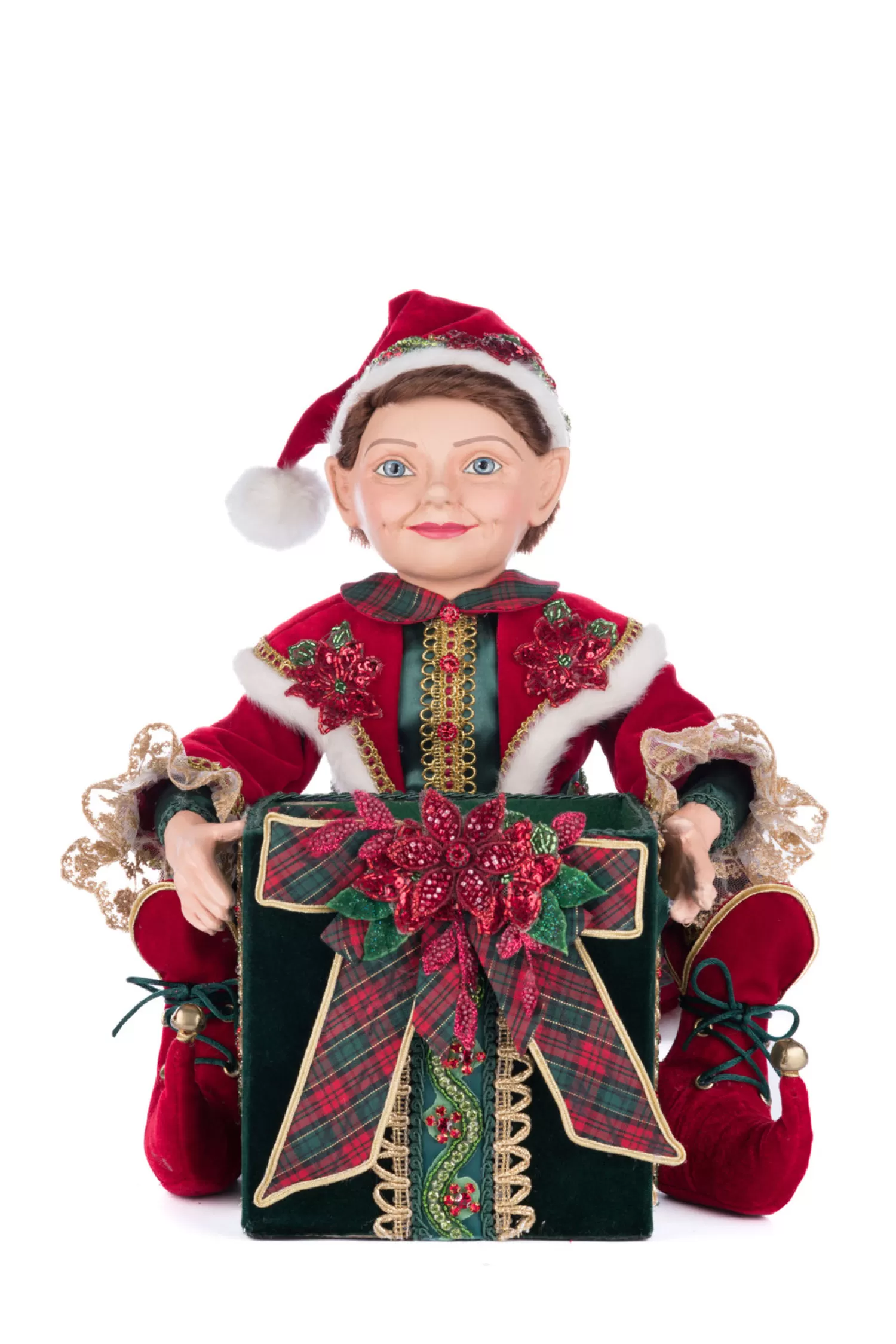 The Jolly Christmas Shop Christmas Traditions | Traditional Christmas Decorations | Katherine's Collection 14" Elf Holding Gift Candy Bowl Christmas Home Decor 28-428327