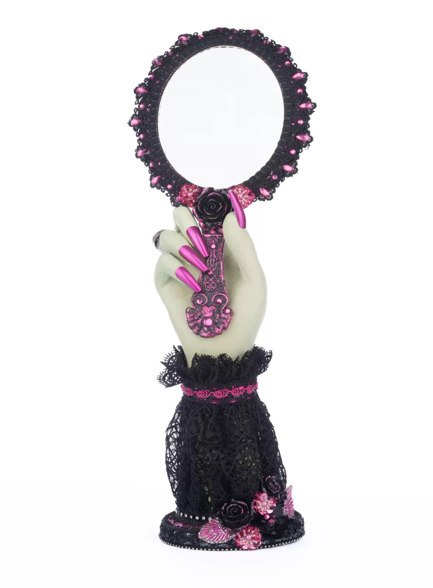 The Jolly Christmas Shop Katherine's Collection Halloween·Pink Panic Possession | Halloween Indoor Decorations | Katherine's Collection 16.5" Pink Panic Hand Held Mirror With Hand Halloween Decoration 28-428401