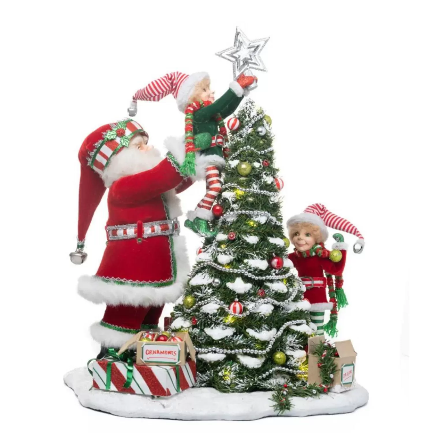 The Jolly Christmas Shop Jingle And Cocoa | Elves | Katherine's Collection 17.75" Peppermint Palace Elves Decorating Christmas Tree Figure 28-328816