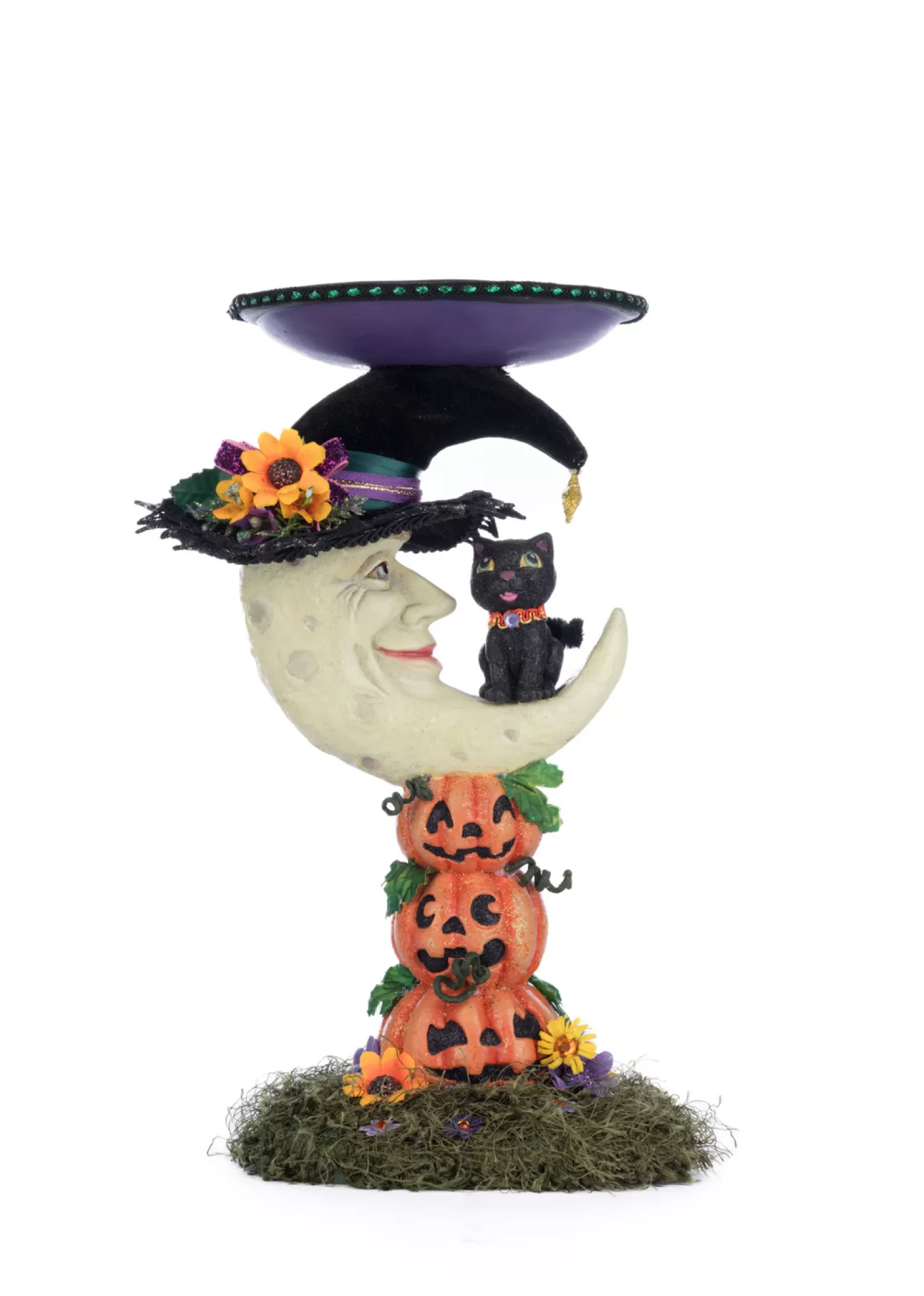 The Jolly Christmas Shop Katherine's Collection Halloween·Jacks And Cats | Halloween Candles & Candle Holders | Katherine's Collection 17" Glow In The Dark Jacks And Cats Moon Halloween Pillar Candle Holder 28-428196