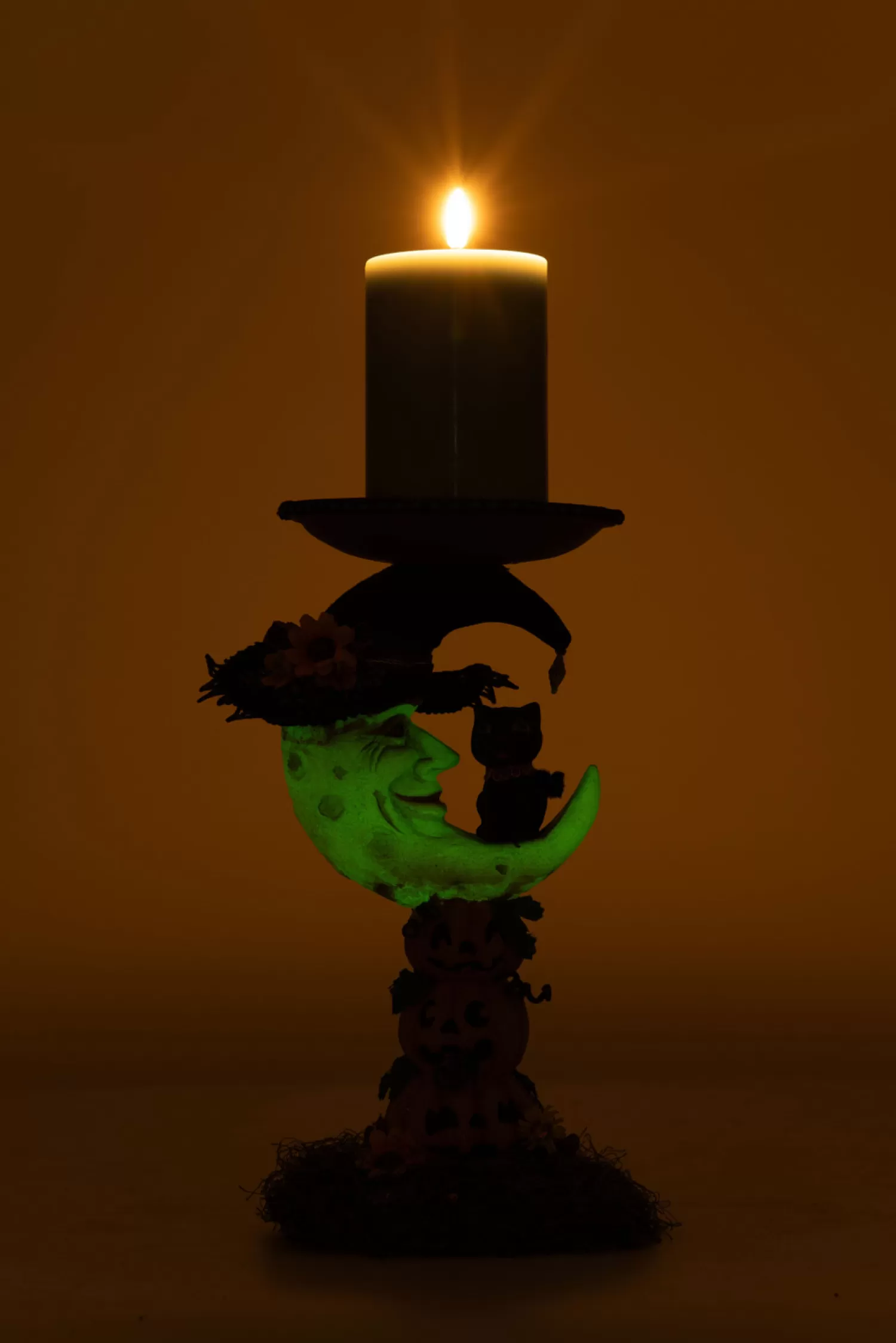 The Jolly Christmas Shop Katherine's Collection Halloween·Jacks And Cats | Halloween Candles & Candle Holders | Katherine's Collection 17" Glow In The Dark Jacks And Cats Moon Halloween Pillar Candle Holder 28-428196