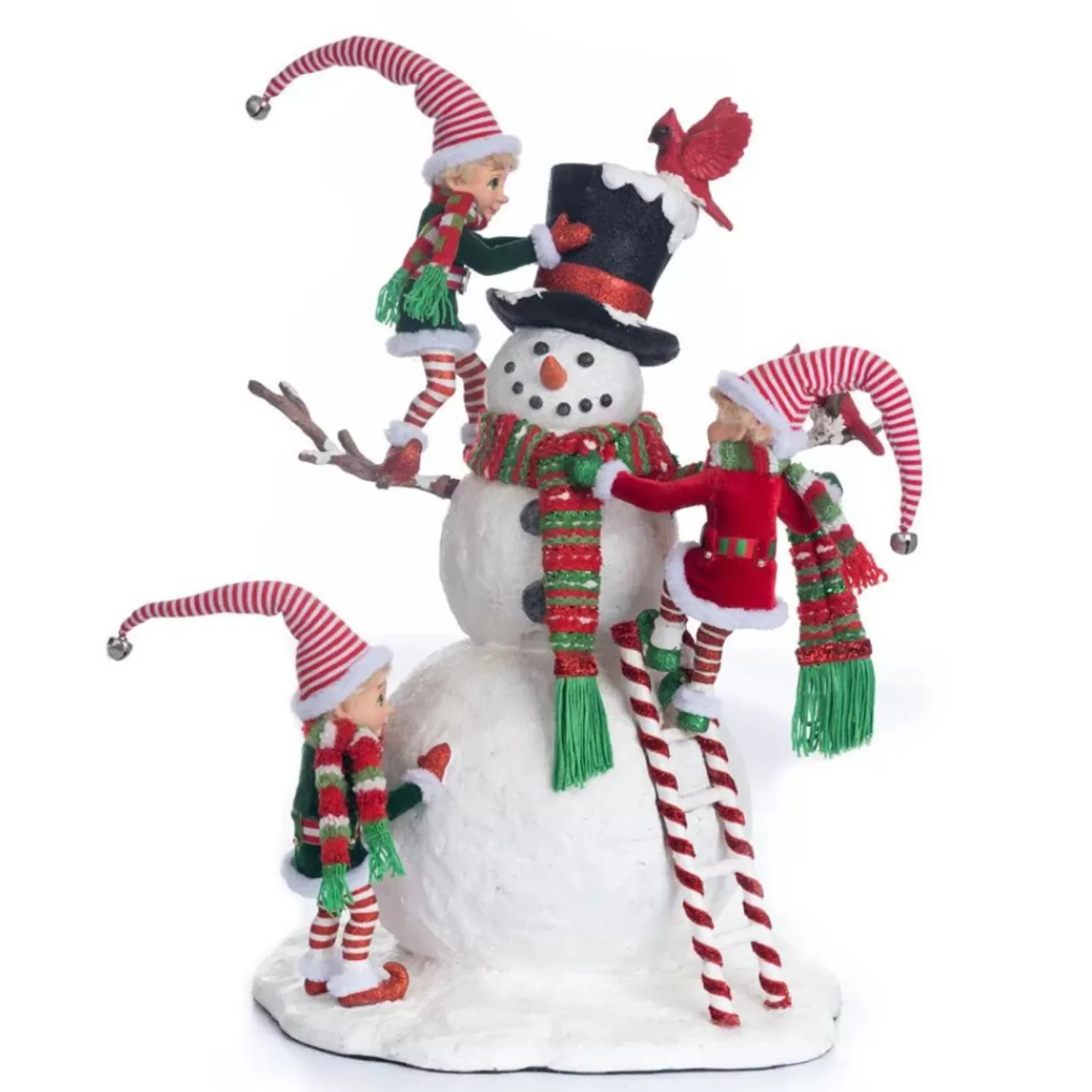 The Jolly Christmas Shop Jingle And Cocoa | Snowman Christmas Decorations | Katherine's Collection 18" Peppermint Palace Elves And Snowman Christmas Figure 28-328818