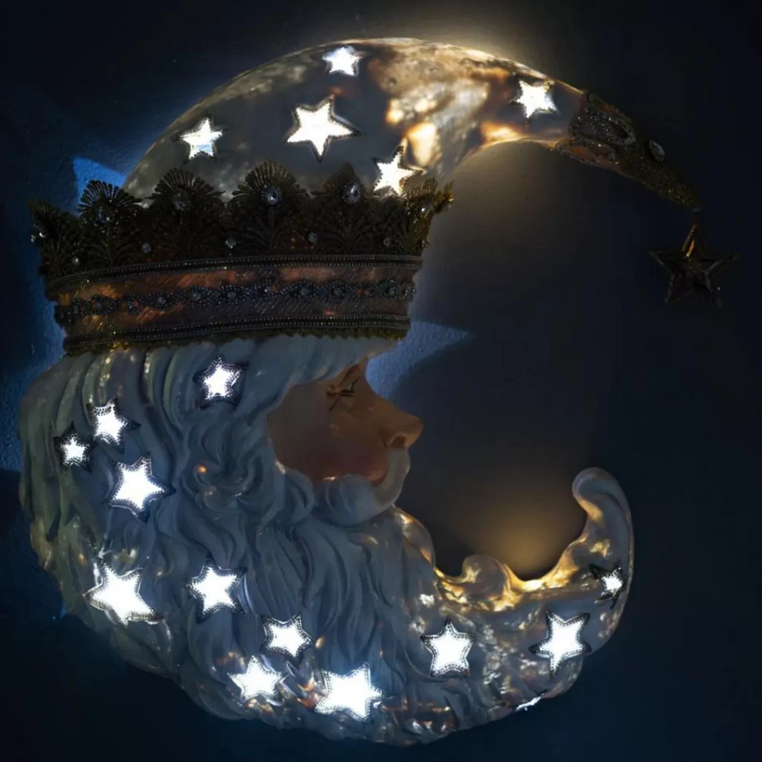 The Jolly Christmas Shop Bon Noel | Santa Christmas Decorations | Katherine's Collection 21" Battery Operated Starry Night Celestial Santa Wall Mask With Lights 28-328060