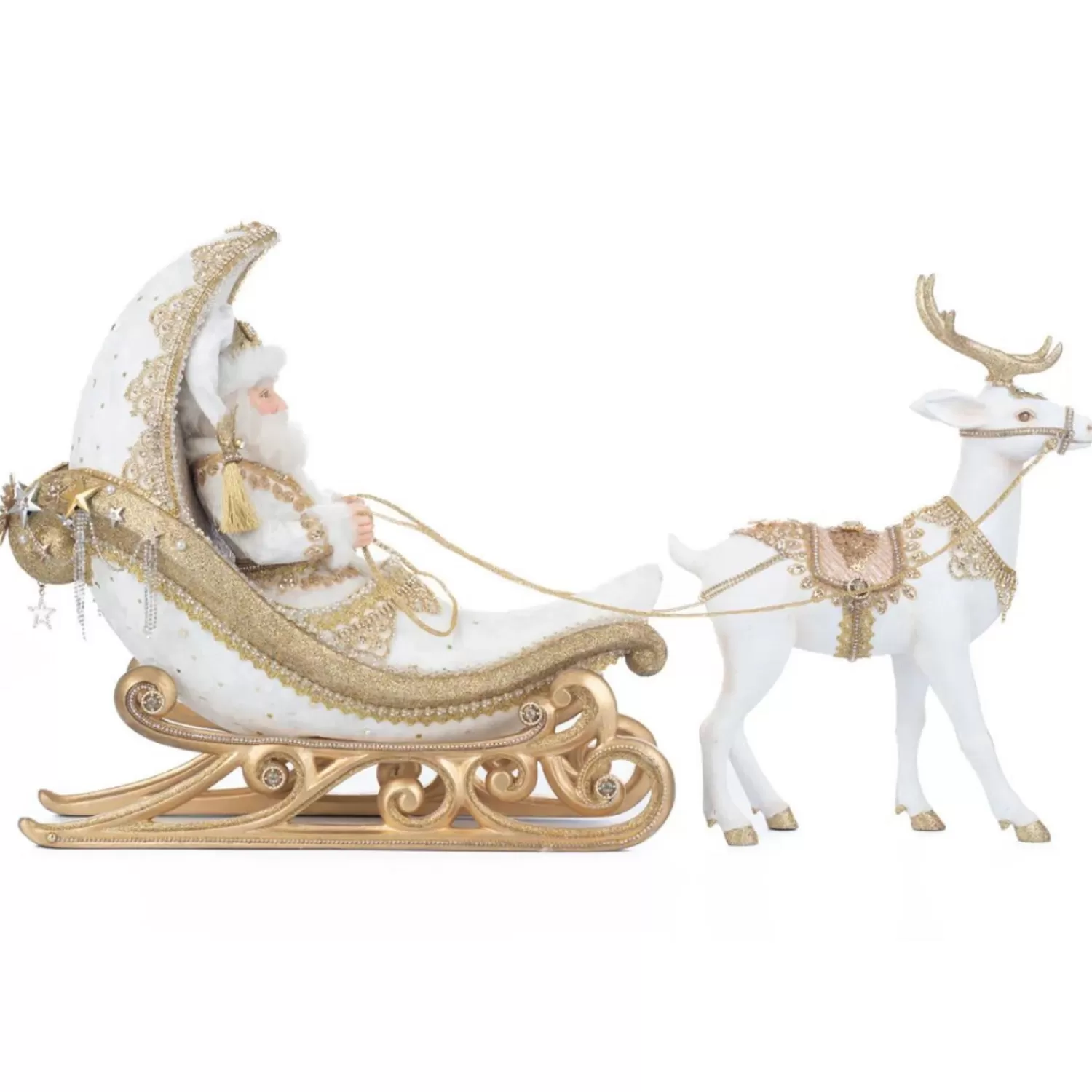 The Jolly Christmas Shop Bon Noel | Santa Christmas Decorations | Katherine's Collection 28.5" Starry Night Celestial Moon Santa In Sleigh With Reindeer Christmas Figure 28-328829
