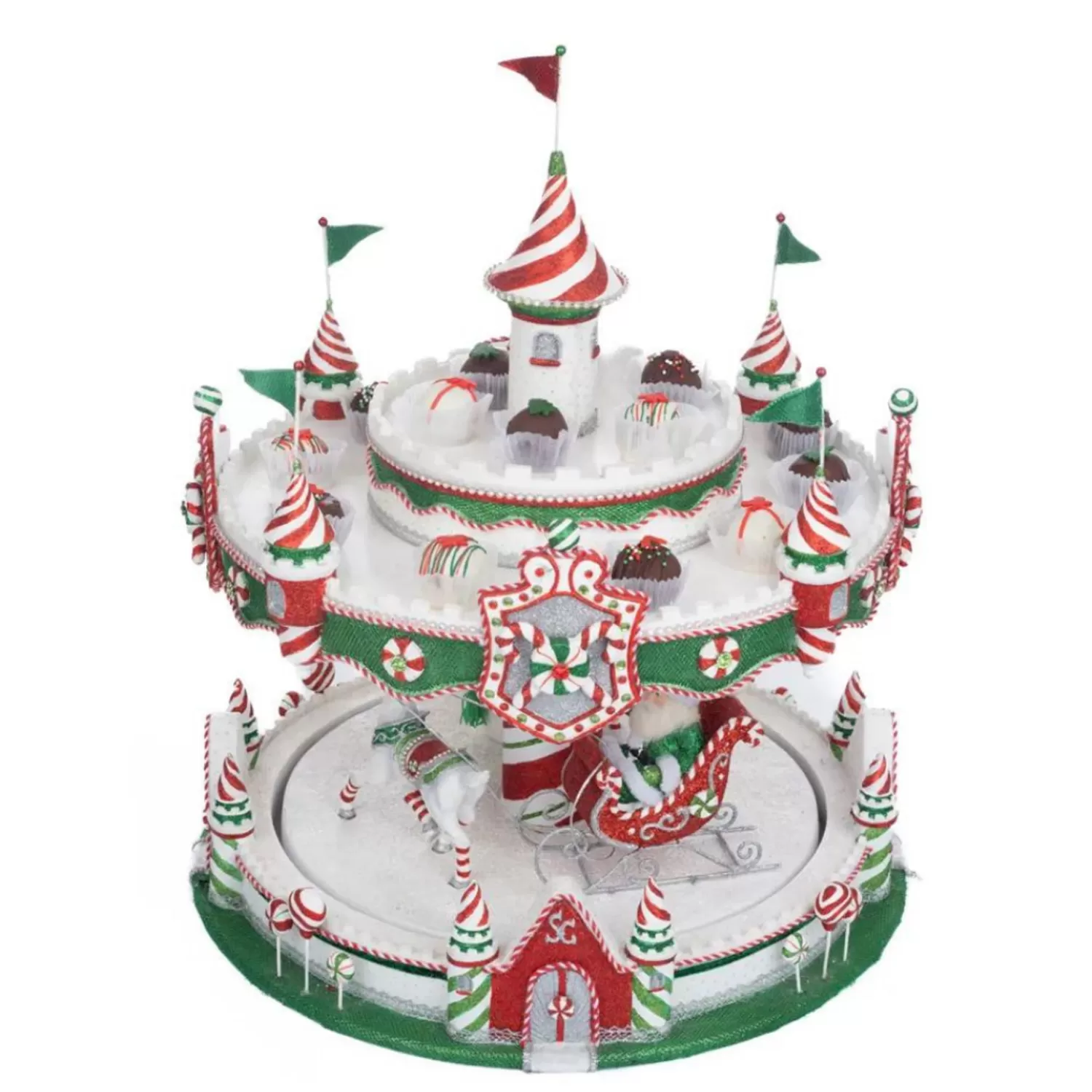 The Jolly Christmas Shop Jingle And Cocoa | Candy And Food | Katherine's Collection 48" Peppermint Palace Christmas Carousel Cupcake Server 28-328043