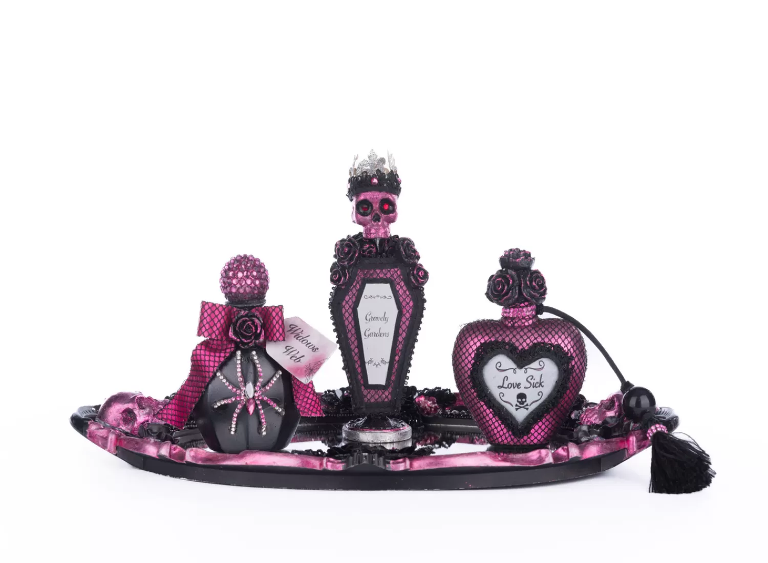 The Jolly Christmas Shop Katherine's Collection Halloween·Pink Panic Possession | Halloween Indoor Decorations | Katherine's Collection 7.25" Pink Passion Vanity Tray With Bottles Set Halloween Decoration 28-428154
