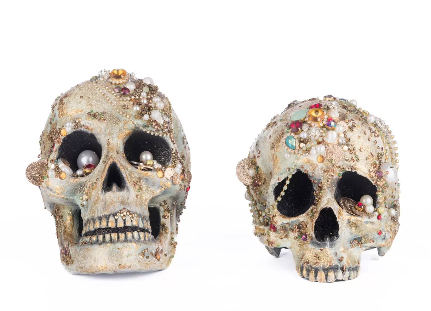 The Jolly Christmas Shop Katherine's Collection Halloween·Treacherous Treasure | Katherine's Collection 8.5" Tabletop Jewel Encrusted Skull Figures Set Of 2 Halloween Decoration 28-428214