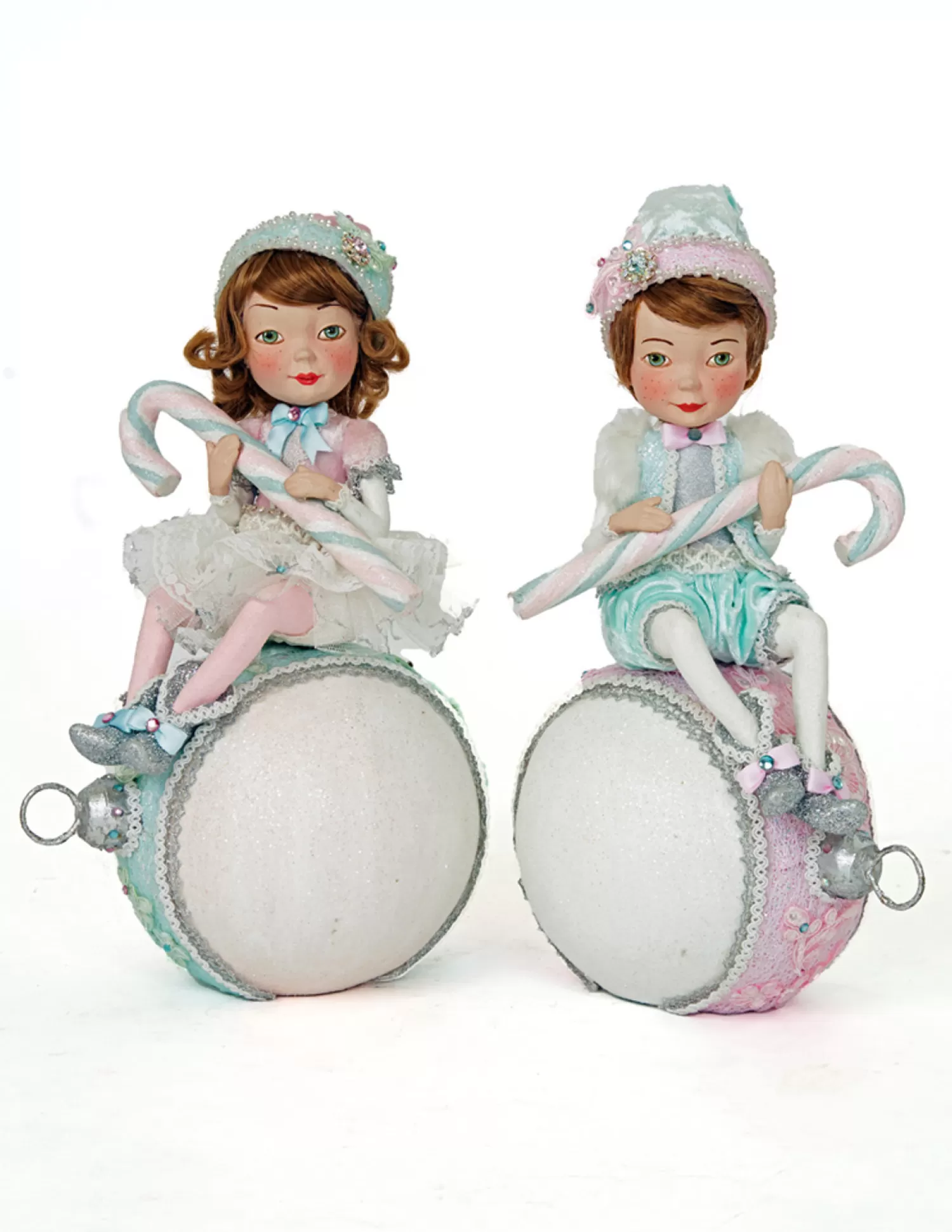 The Jolly Christmas Shop Candy Land | A Blushing Holiday | Katherine's Collection Frost And Tenderness Christmas Elves On Ornaments Set Of 2 28-228677