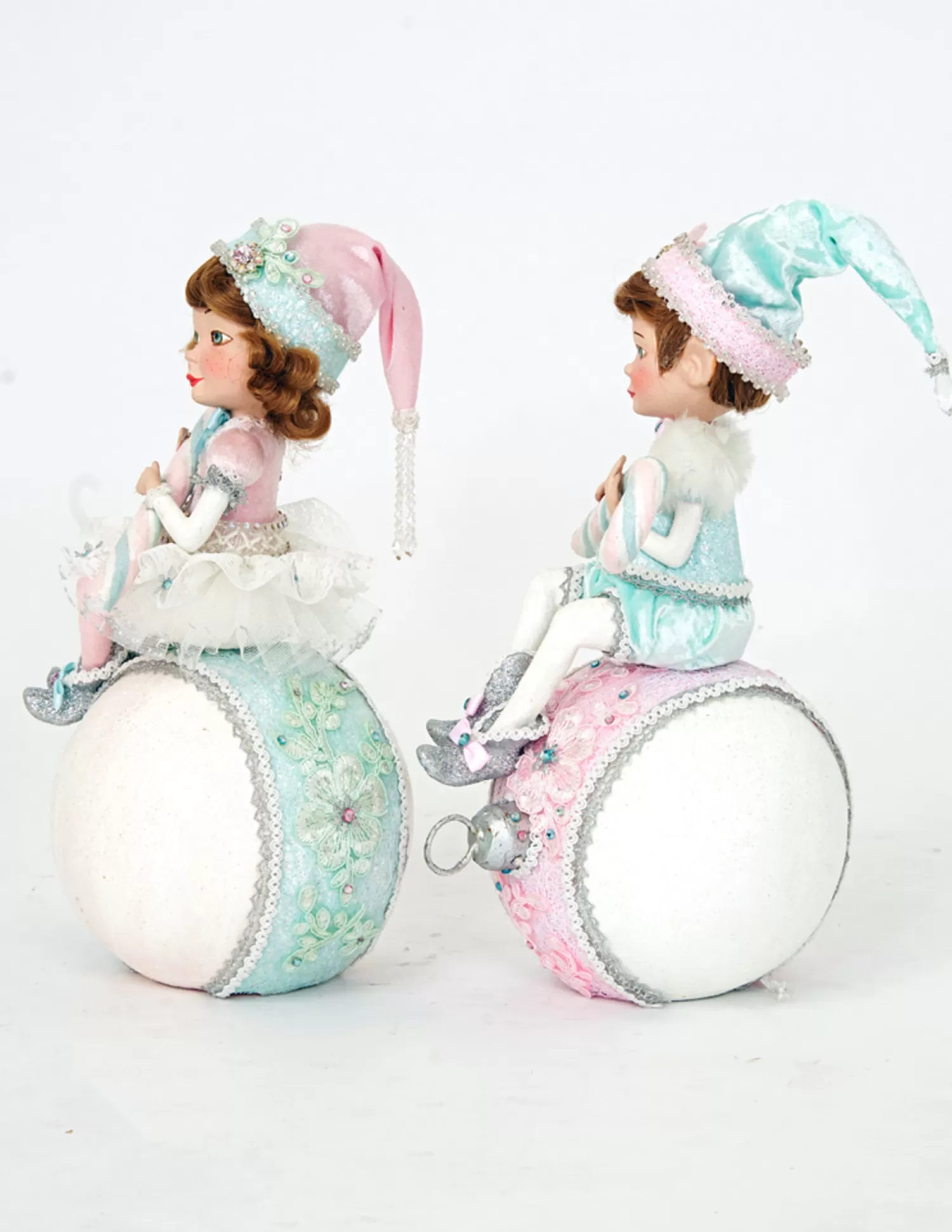 The Jolly Christmas Shop Candy Land | A Blushing Holiday | Katherine's Collection Frost And Tenderness Christmas Elves On Ornaments Set Of 2 28-228677