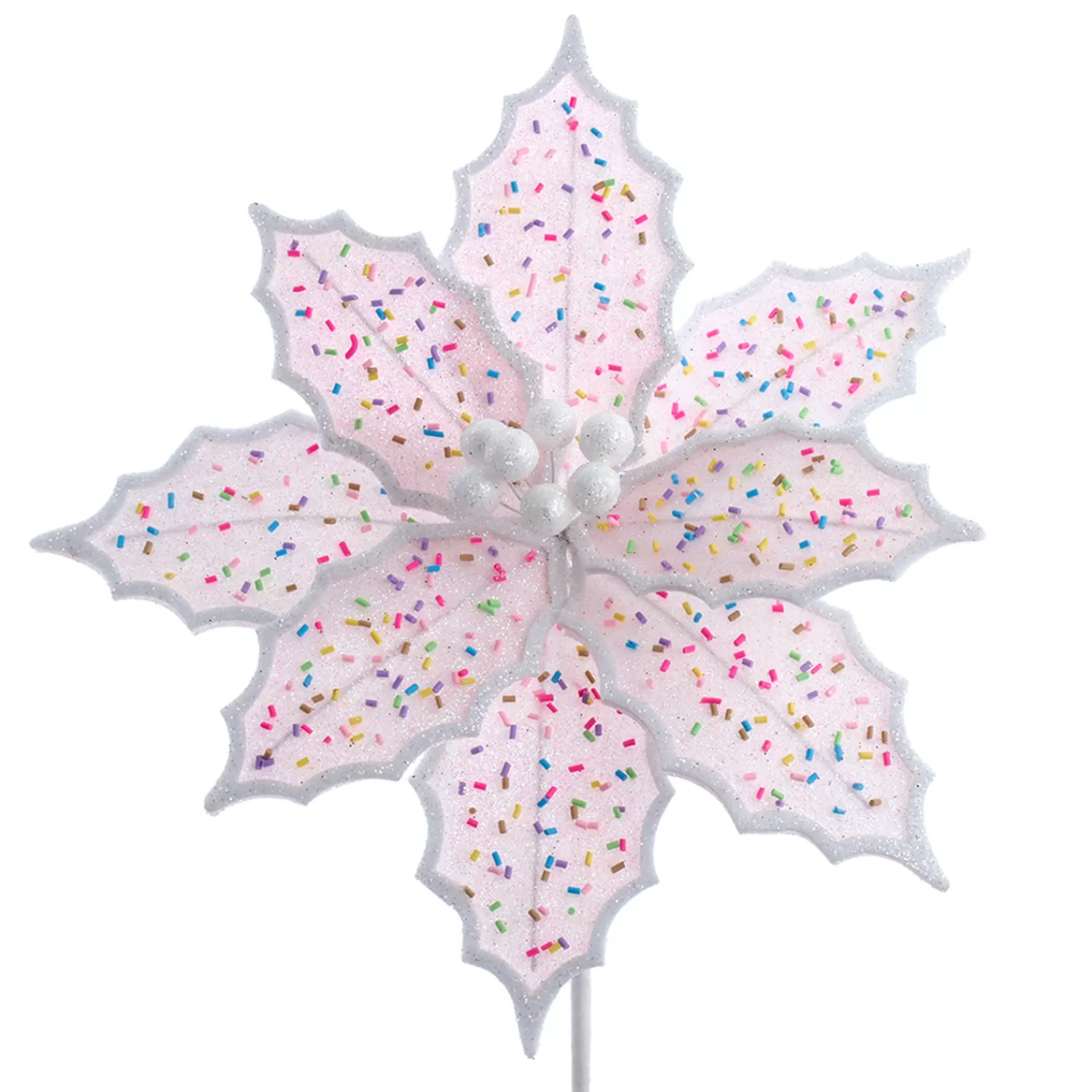 The Jolly Christmas Shop Candy Land | The Candy Shop | Kurt Adler 14" Pink Frosted Poinsettia Christmas Tree Pick C0293