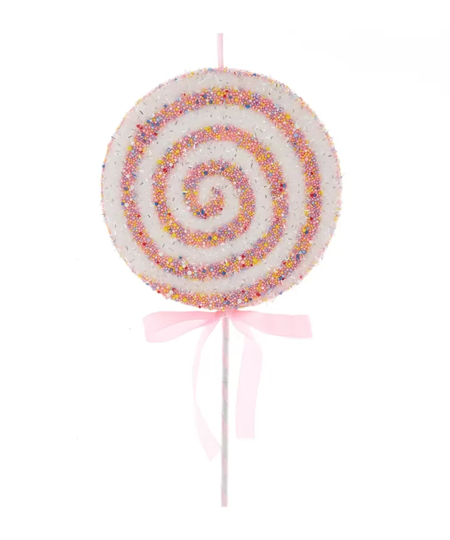 The Jolly Christmas Shop Candy Land | The Candy Shop | Kurt Adler 21" Large Pink And White Sprinkled Lollipop Christmas Tree Pick D4422