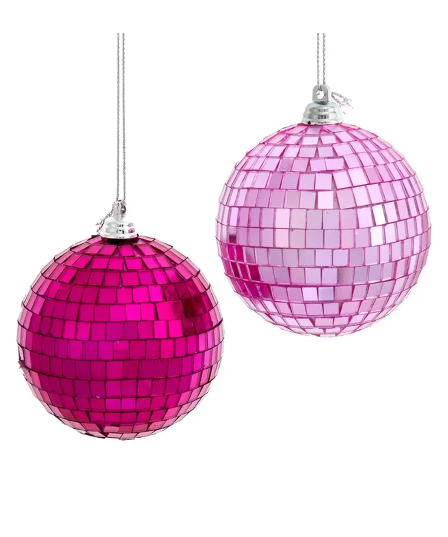 The Jolly Christmas Shop A Blushing Holiday | Pink Christmas Decorations | Kurt Adler 3.15" Pink Glass Mirrored Disco Ball Christmas Ornaments Set Of 2 D4575