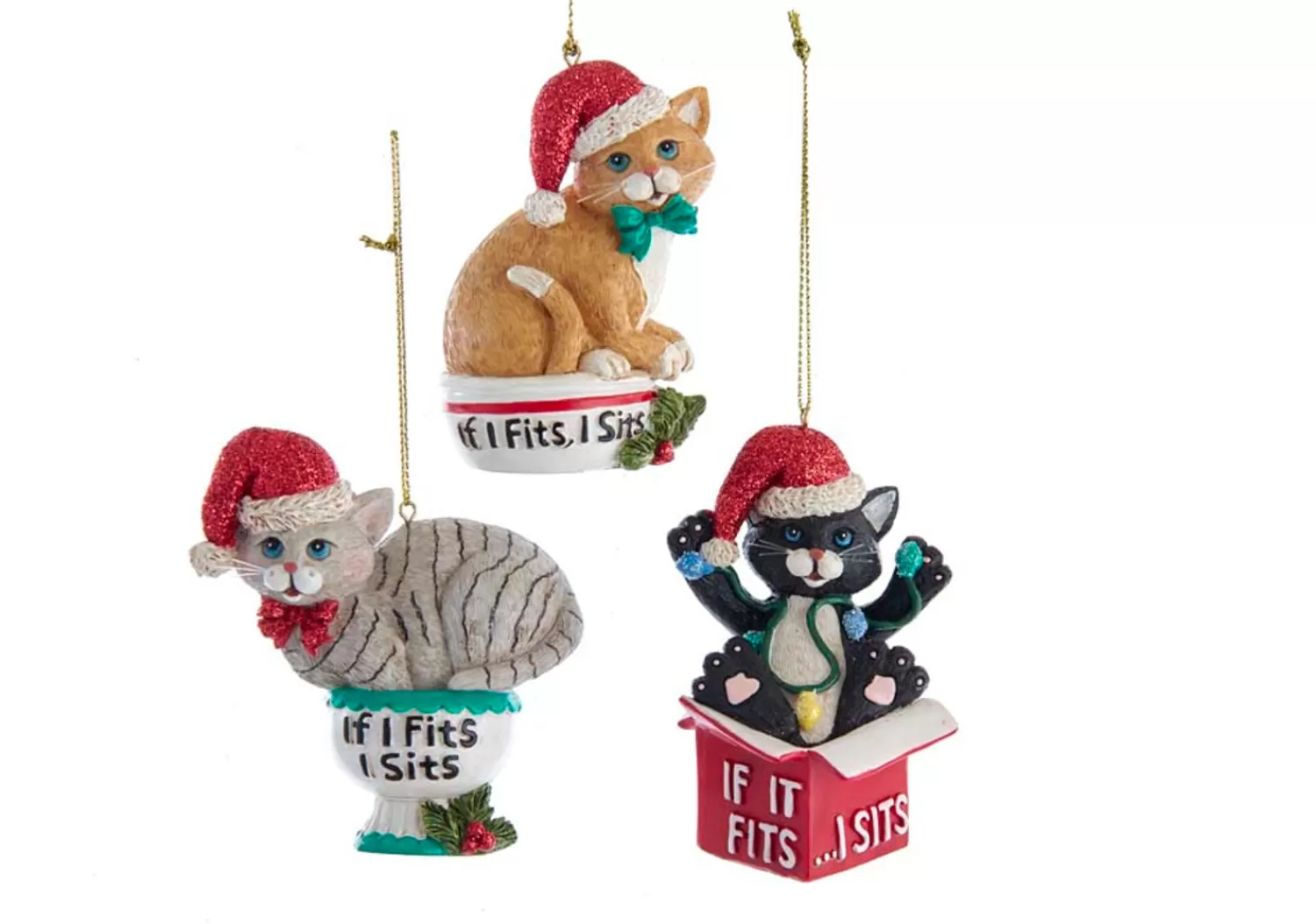 The Jolly Christmas Shop Animals·Cats | Children's Ornaments | Kurt Adler 3.25" "If I Fits, I Sits" Cat Christmas Ornaments E0599
