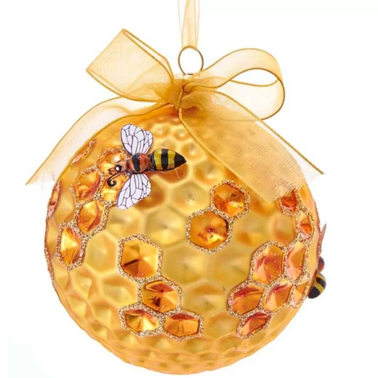 The Jolly Christmas Shop Animals·Wildlife | Animals·Miscellaneous | Kurt Adler 3.5" Gold Faceted Honeycomb Bee Glass Christmas Ornament T2702