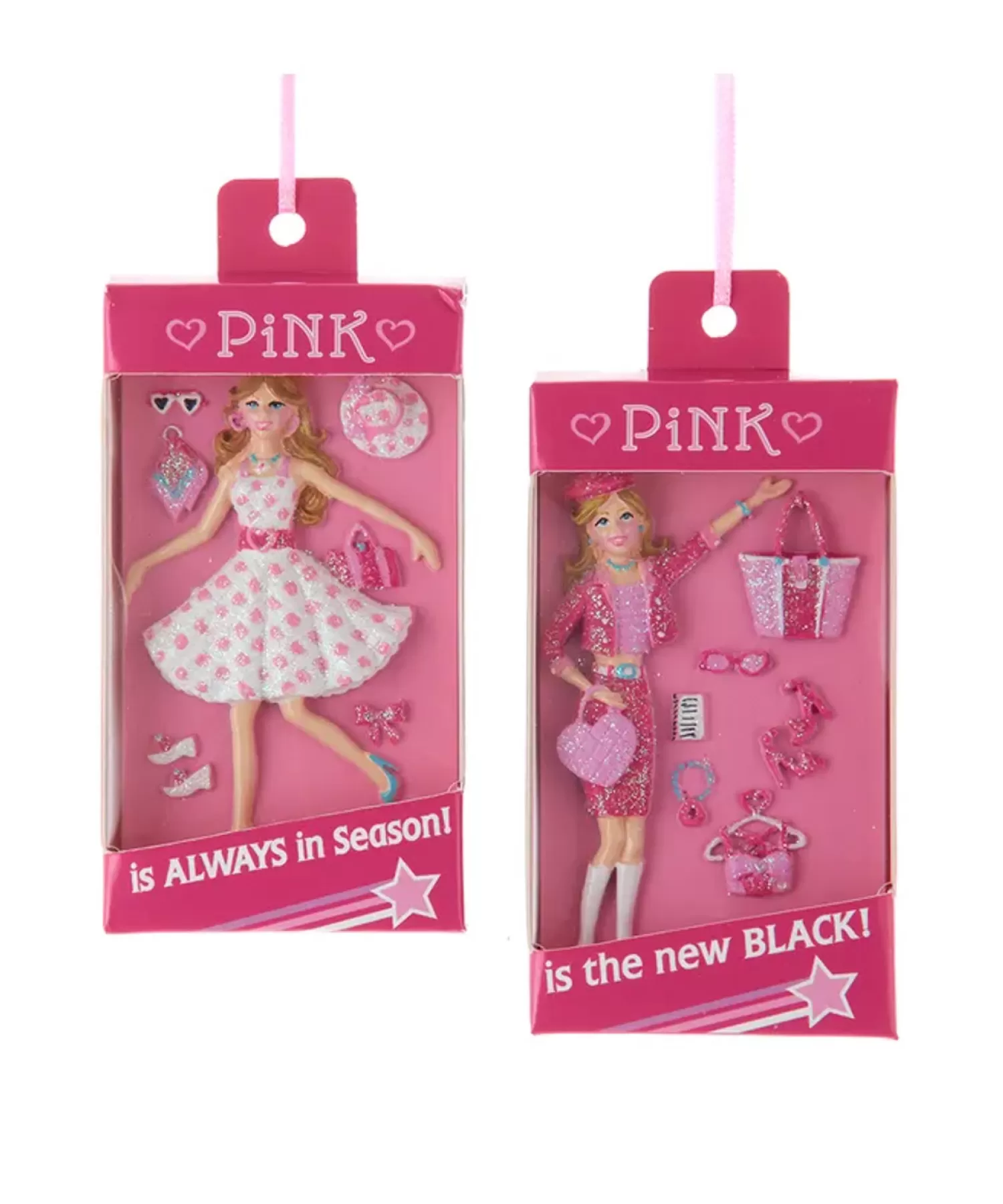 The Jolly Christmas Shop A Blushing Holiday | Pink Christmas Decorations | Kurt Adler 3.5" Pink Boxed Doll Christmas Ornament A2340