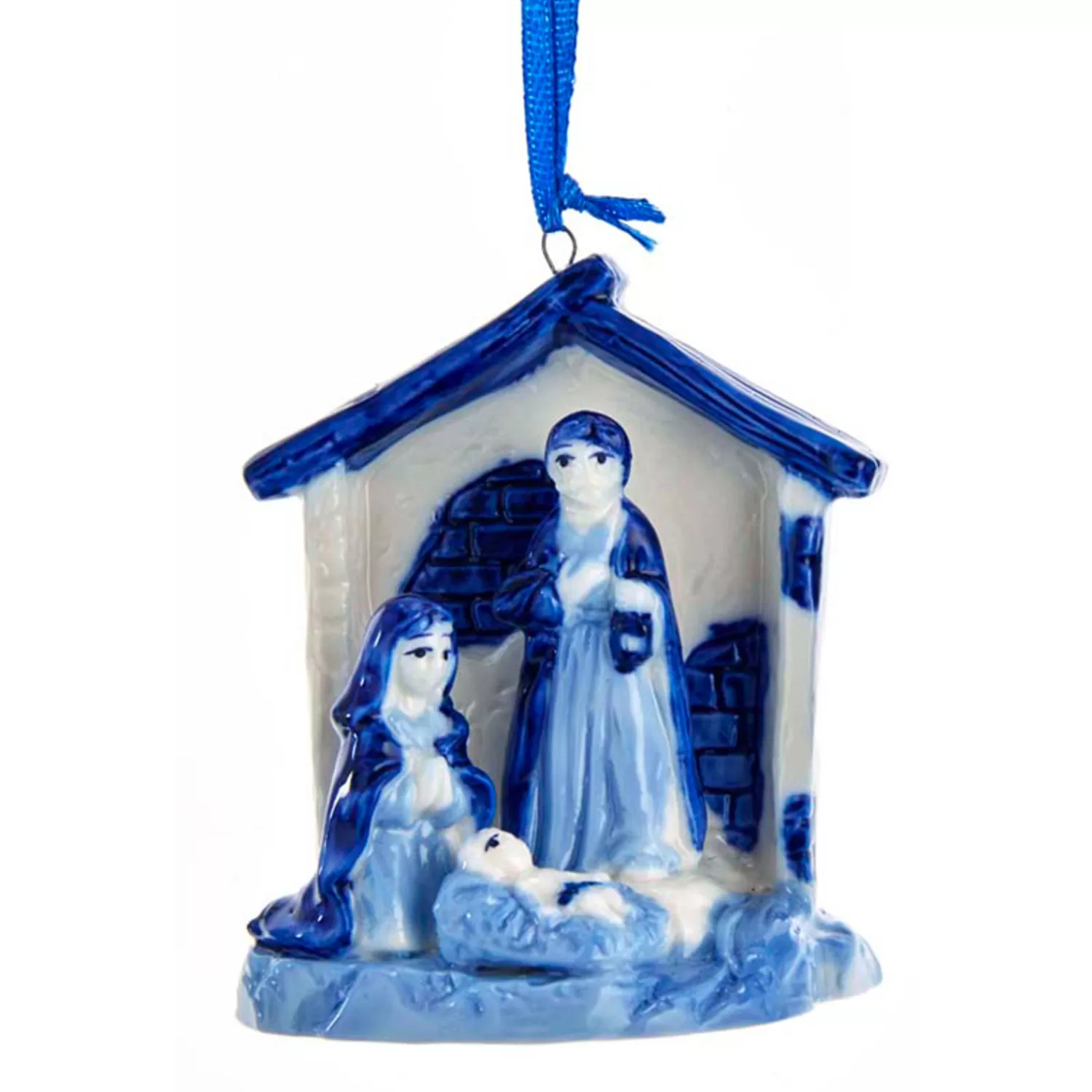 The Jolly Christmas Shop Religious | Delft | Kurt Adler 3" Blue Delft Porcelain Manger Christmas Ornament J7428
