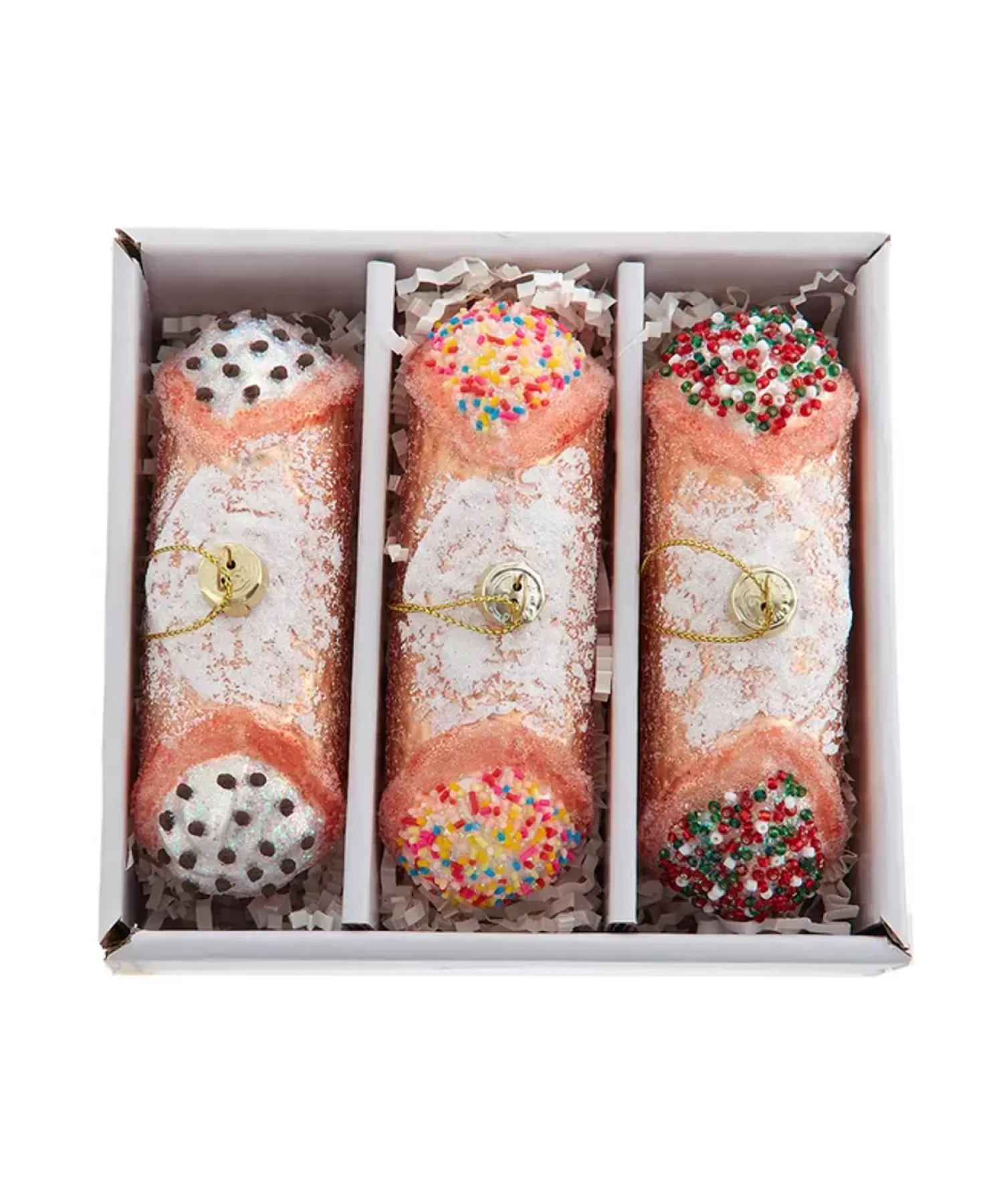 The Jolly Christmas Shop Candy Land | The Candy Shop | Kurt Adler 4.75" Noble Gems Cannoli Glass Christmas Ornaments Set Of 3 NBX0136
