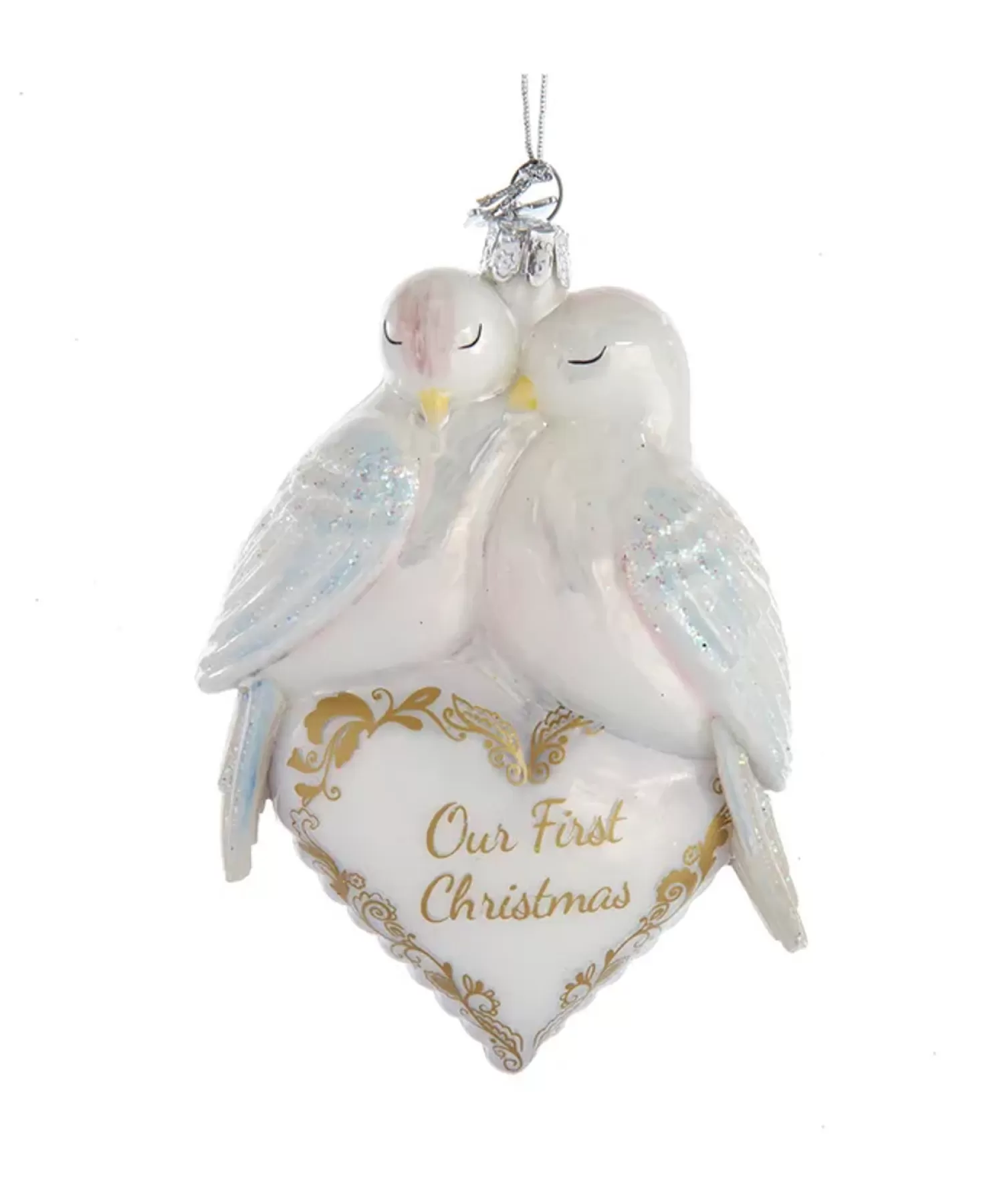 The Jolly Christmas Shop Animals·Birds | Wedding | Kurt Adler 4.75" Noble Gems "Our First Christmas" Doves Glass Christmas Ornament NBX0025