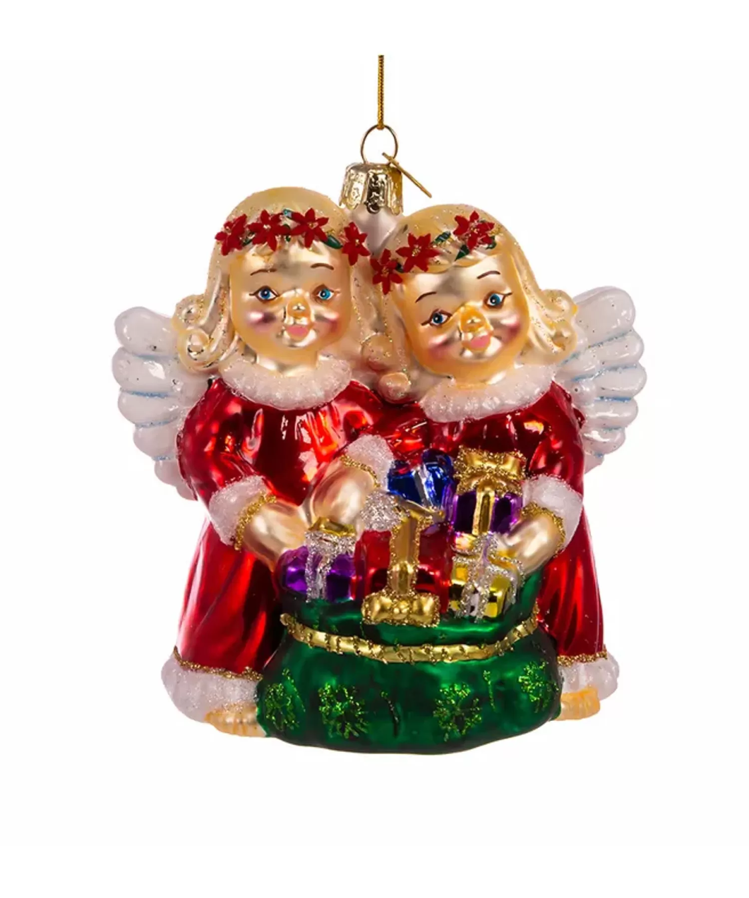 The Jolly Christmas Shop Vintage Reincarnated | Vintage Farm House | Kurt Adler 4" Noble Gems Angels With Gifts Glass Christmas Ornaments NBX0089