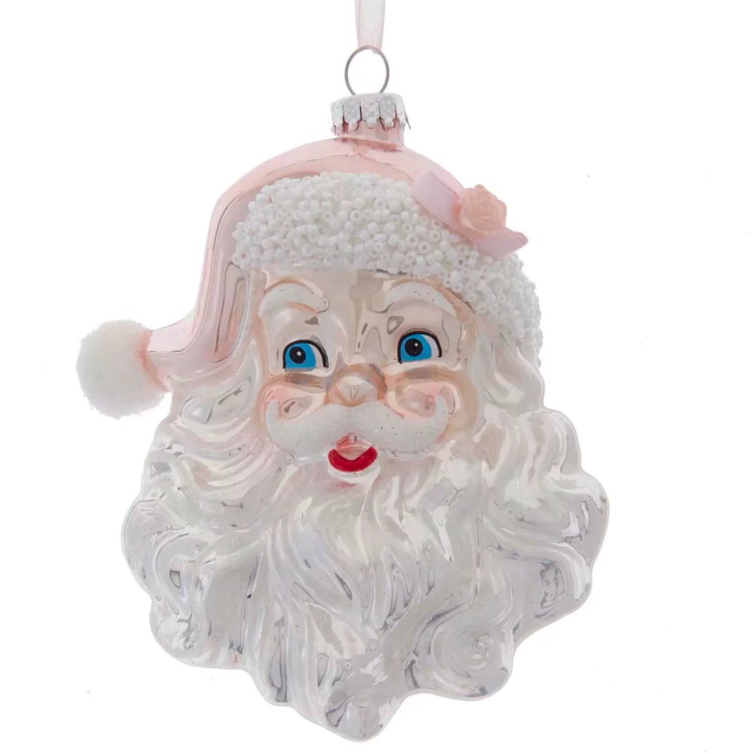 The Jolly Christmas Shop A Blushing Holiday | Santa Christmas Decorations | Kurt Adler 6" Pink And Silver Santa Head Glass Christmas Ornament T2802