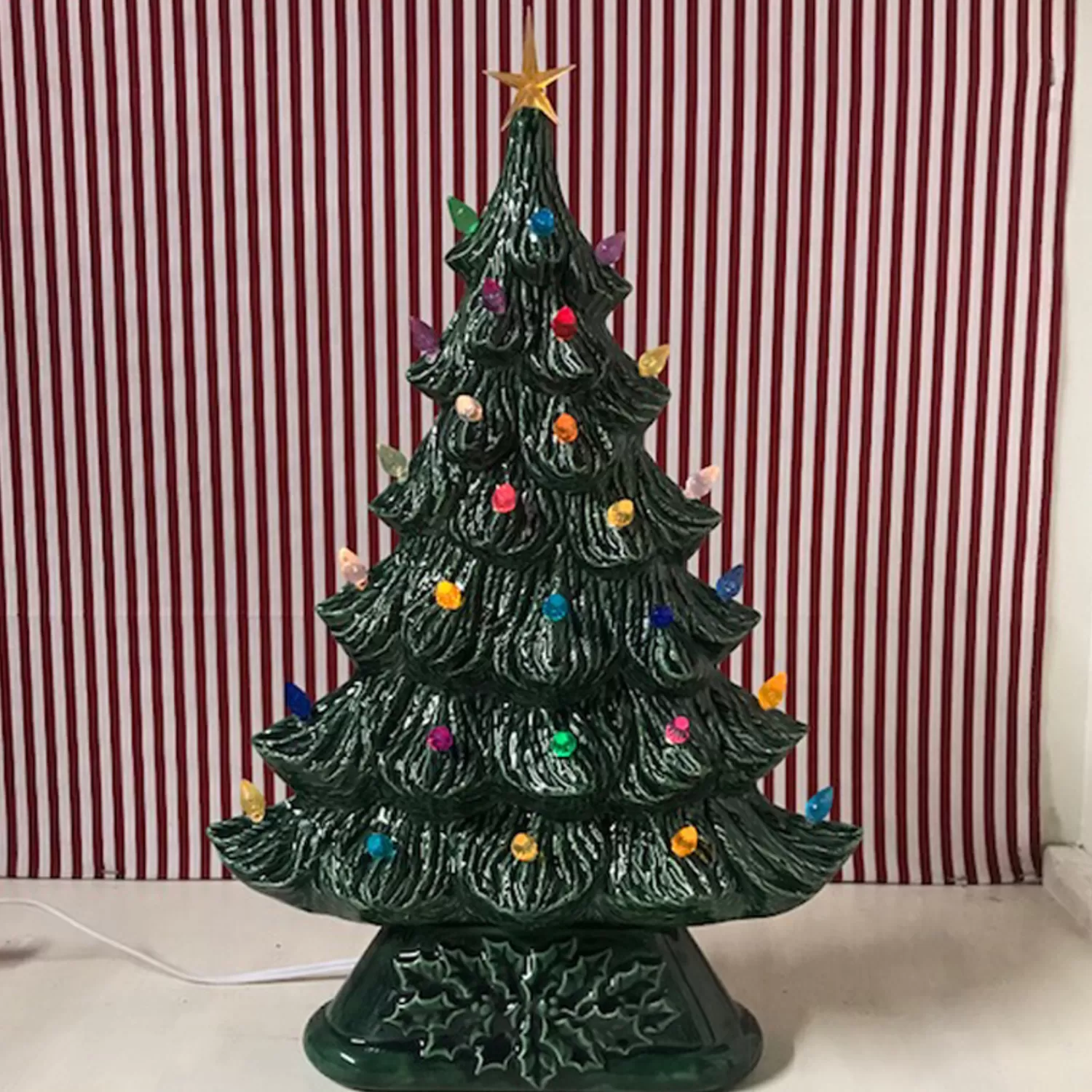 The Jolly Christmas Shop Vintage Reincarnated | Ceramic Christmas Trees | Large Flat Ceramic Lighted Window Or Mantel Christmas Tree 19"