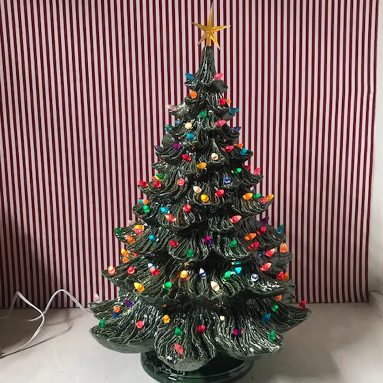 The Jolly Christmas Shop Vintage Reincarnated | Vintage Decorations | Large Lighted Green Ceramic Christmas Tree 23"