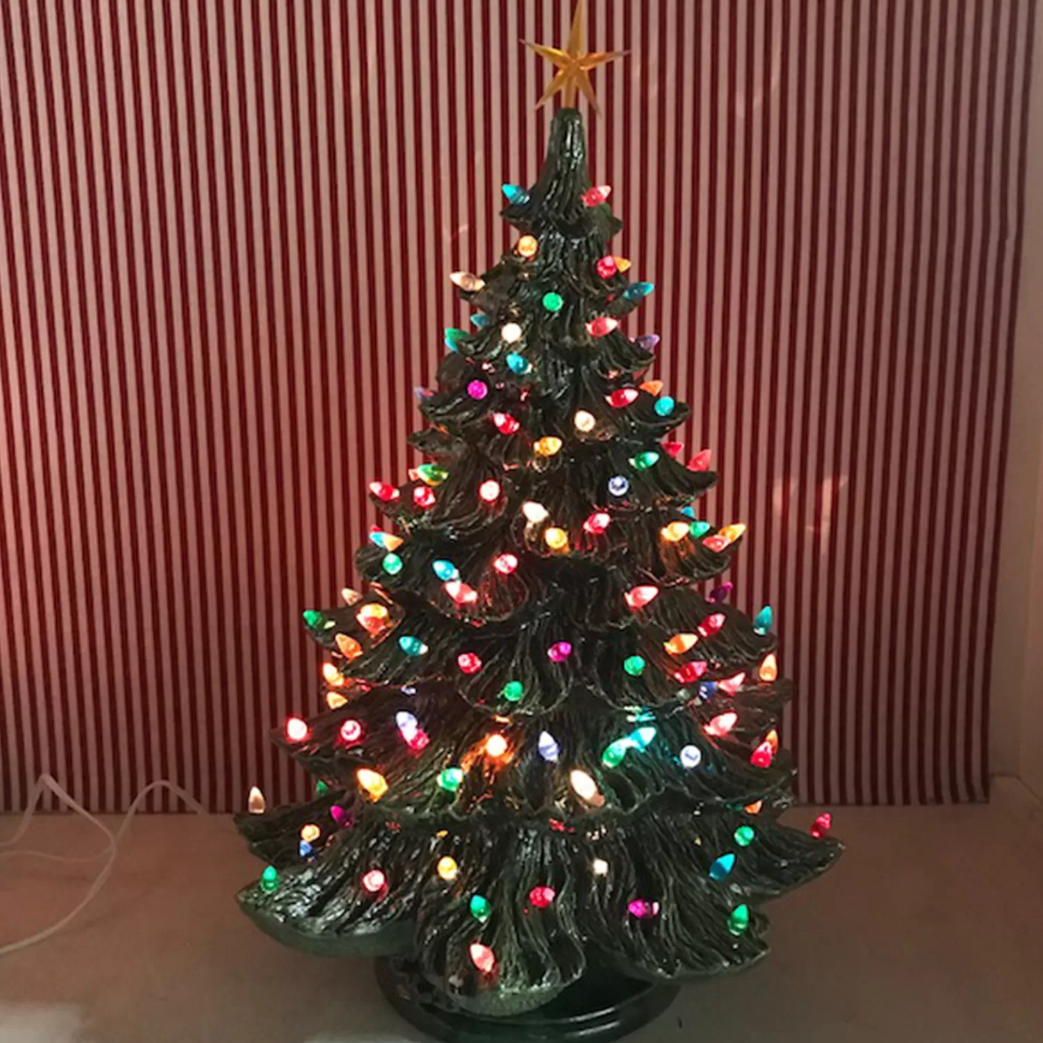 The Jolly Christmas Shop Vintage Reincarnated | Vintage Decorations | Large Lighted Green Ceramic Christmas Tree 23"