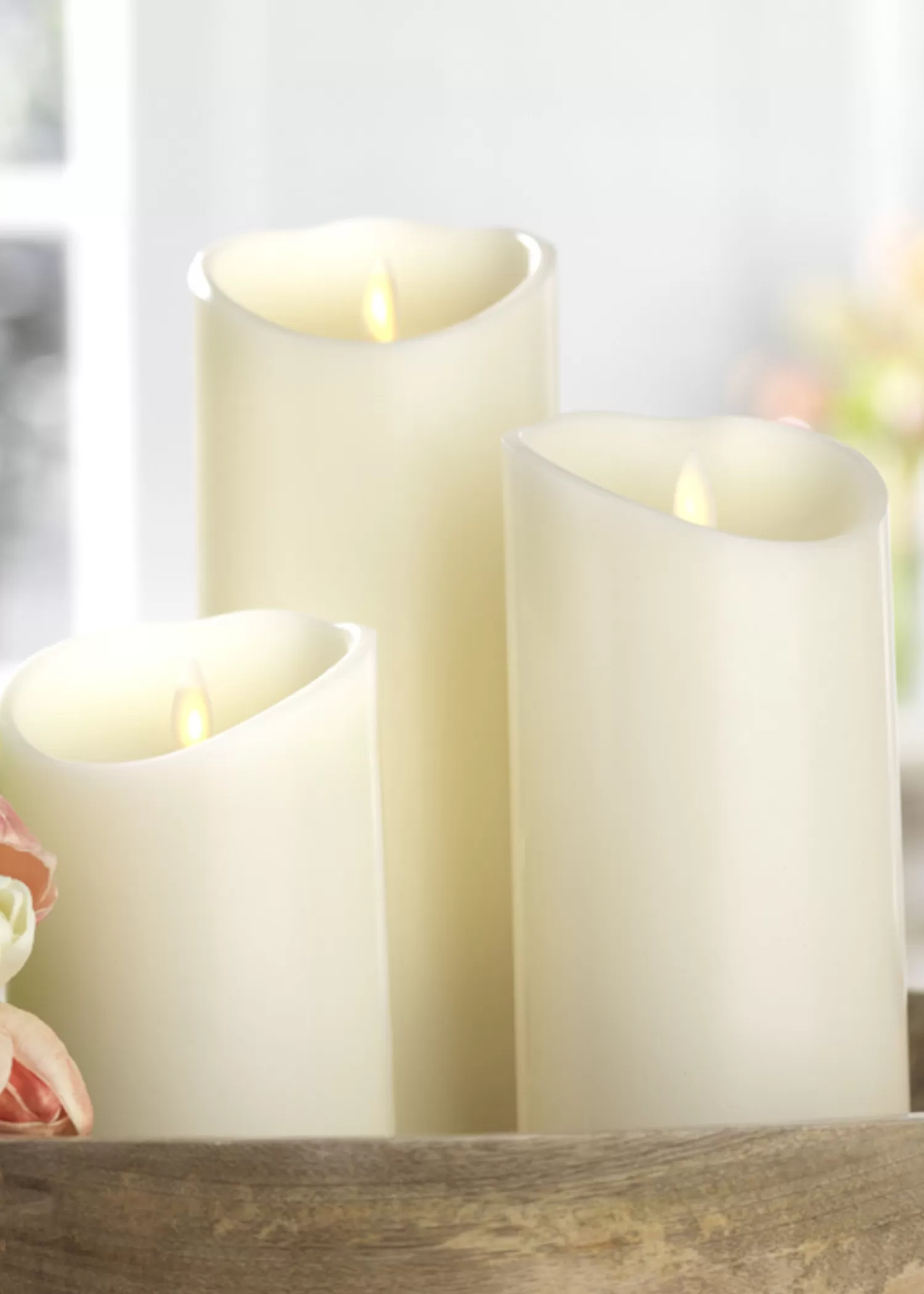 The Jolly Christmas Shop Candles, Candle Holders, Lanterns | Vintage Farm House | Liown 3.5" X 5", 7", Or 9" Moving Flame Ivory-Vanilla Scented Pillar Battery Candle