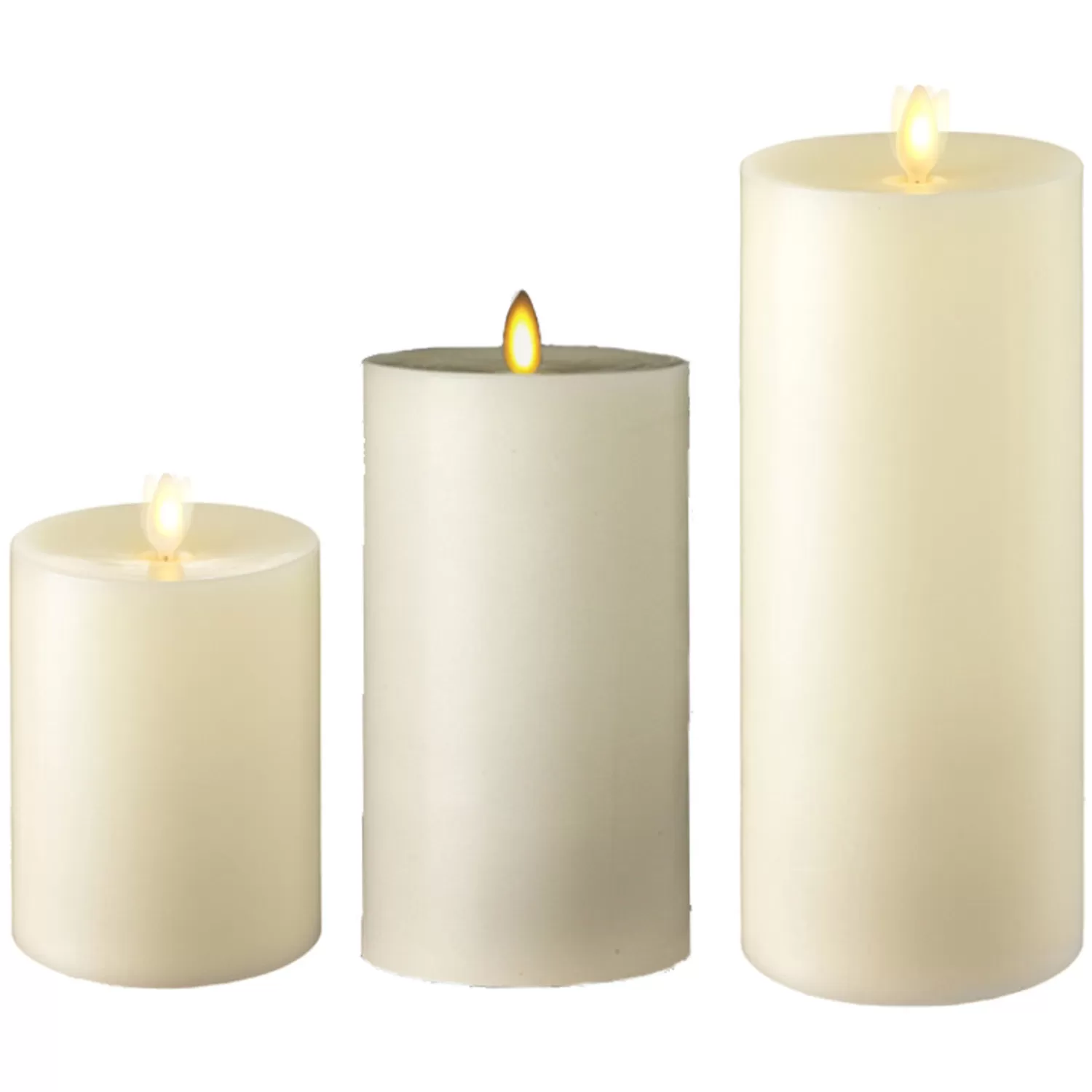 The Jolly Christmas Shop Candles | Liown 3.5" X 5" Or 7" Or 9" Flat Top Moving Flame Ivory Unscented Pillar Battery Candle