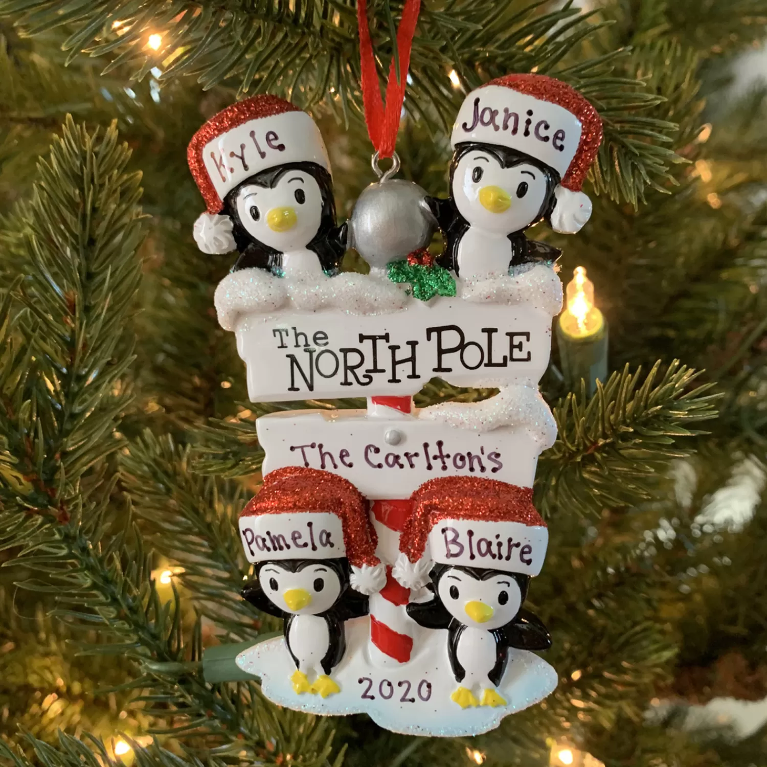 The Jolly Christmas Shop Personalized Ornaments·Family Ornaments | Animals·Birds | Penguin Family Of 4 At The North Pole Personalized Christmas Ornament OR1739-4