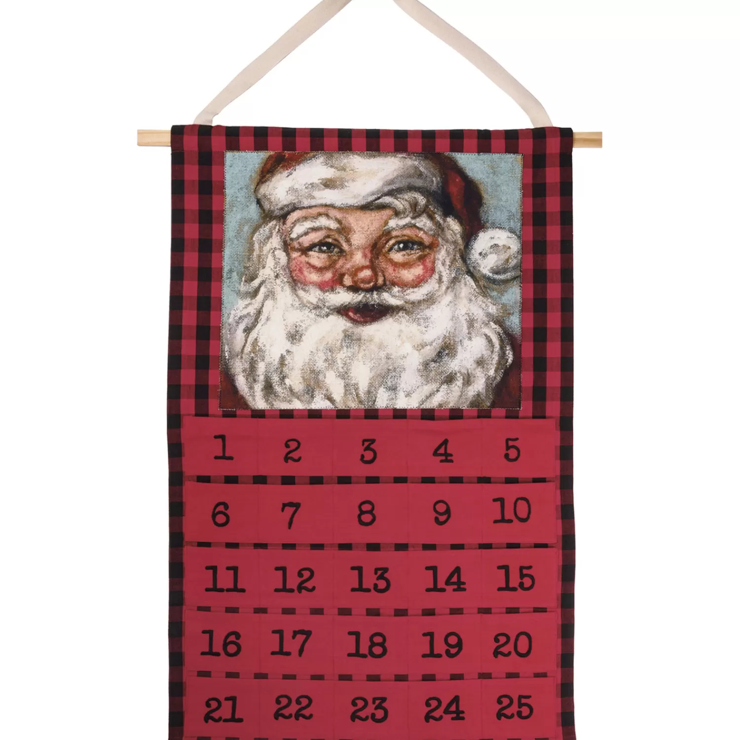 The Jolly Christmas Shop Heartfelt Holiday | Santa Christmas Decorations | Primitives By Kathy 33" Red And Black Check Santa Advent Calendar 110094