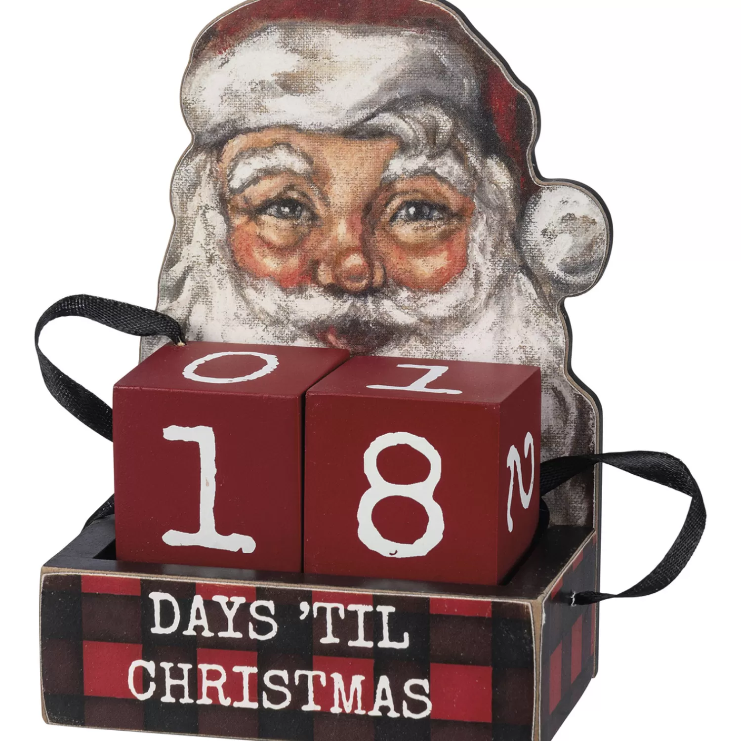 The Jolly Christmas Shop Heartfelt Holiday | Santa Christmas Decorations | Primitives By Kathy 5.5" Buffalo Check Santa Face Advent Calendar Blocks 110095