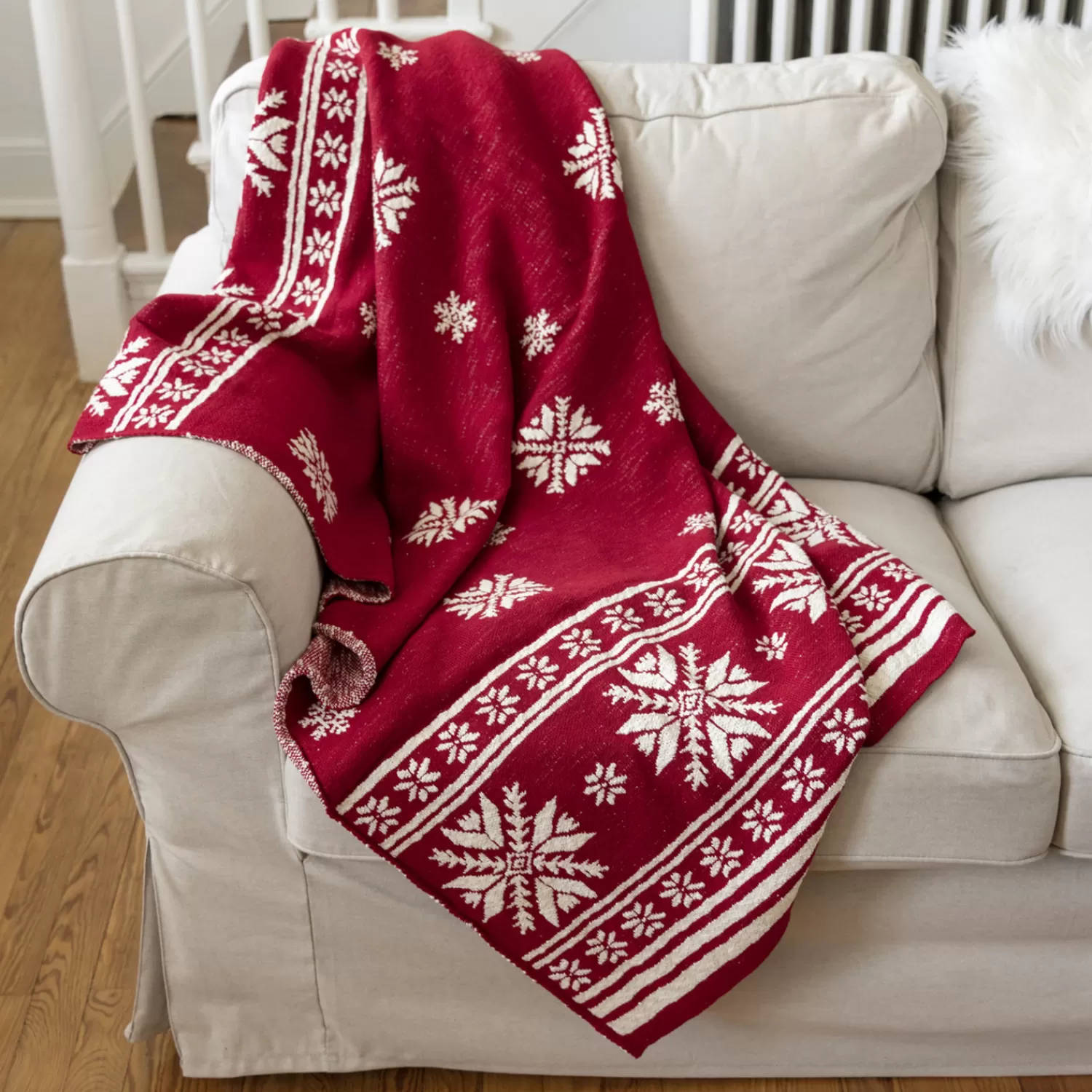 The Jolly Christmas Shop Classic Carols | Christmas Traditions | Primitives By Kathy 60" Red And White Nordic Christmas Throw Blanket 37387