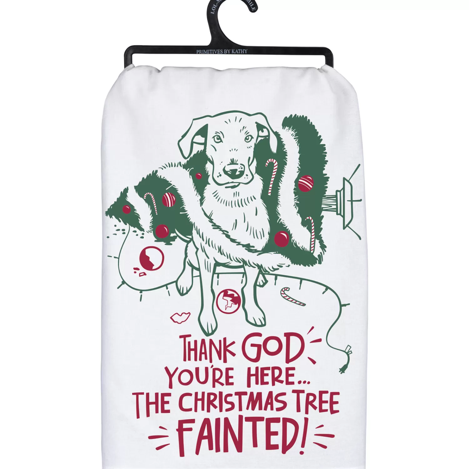 The Jolly Christmas Shop Christmas Linens & Pillows | Primitives By Kathy The Tree Fainted Dog Christmas Tree Dish Towel 109663