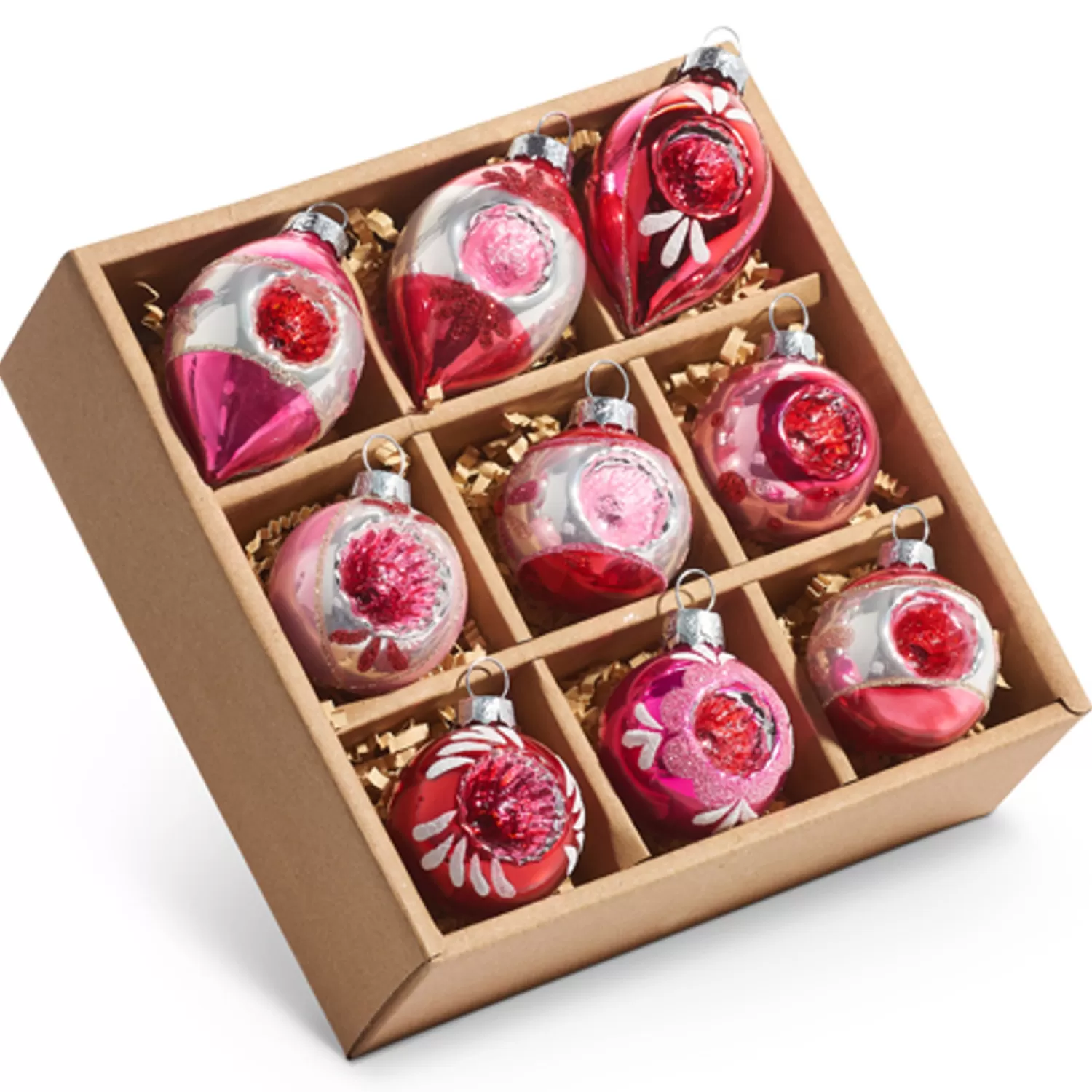 The Jolly Christmas Shop A Blushing Holiday | Vintage Decorations | Ra 2.75" Box Of Vintage Pink Reflector Glass Christmas Ornament 4423005