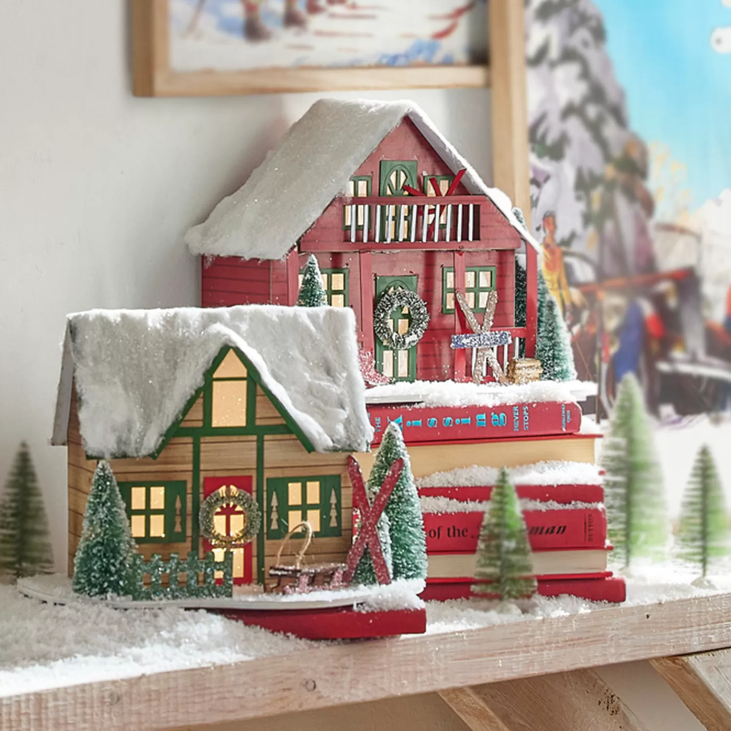 The Jolly Christmas Shop Dashing Through The Snow | Houses And Accessories·Christmas Houses | Raz 10.25" Lighted Paper Ski Lodge Christmas Decor 4319181