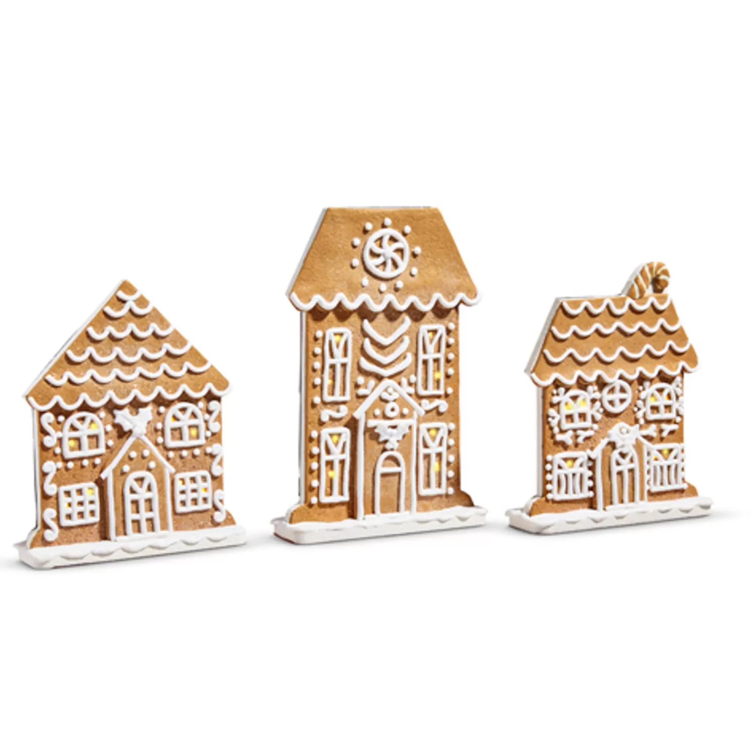 The Jolly Christmas Shop Jingle And Cocoa | Gingerbread | Raz 10.5" Lighted Flat Gingerbread House Christmas Decoration Set Of 3 4416266