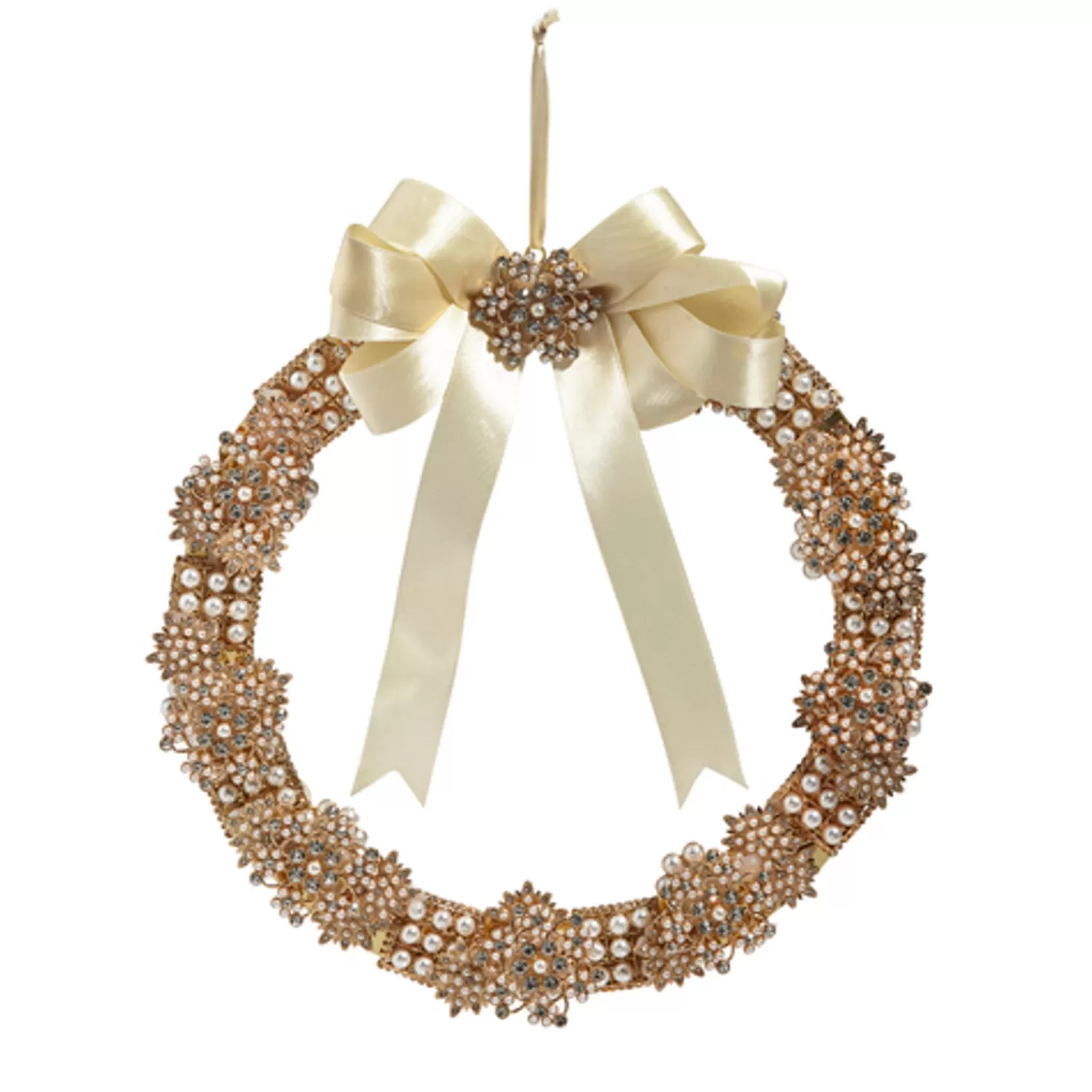 The Jolly Christmas Shop Champagne Wishes | Elegant | Raz 10.5" Vintage Gold Brooch With Jewels Christmas Wreath Or Decoration W4413500