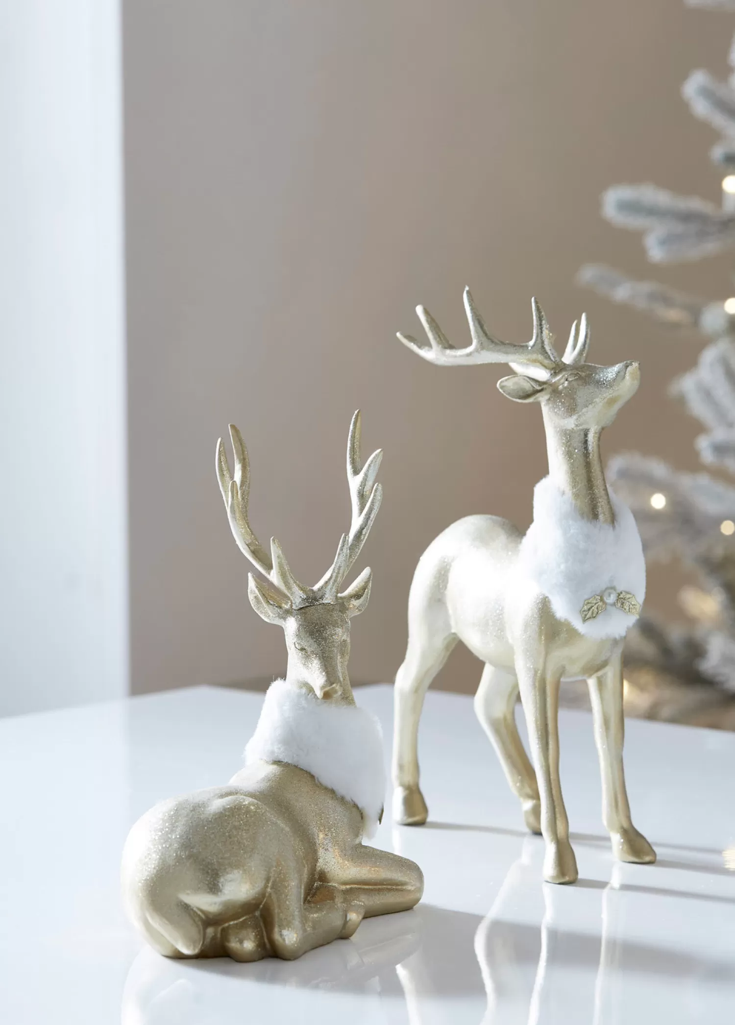 The Jolly Christmas Shop Champagne Wishes | Reindeer | Raz 11.5" Gold Deer With Fur Collar Christmas Figures Set Of 2 4411348