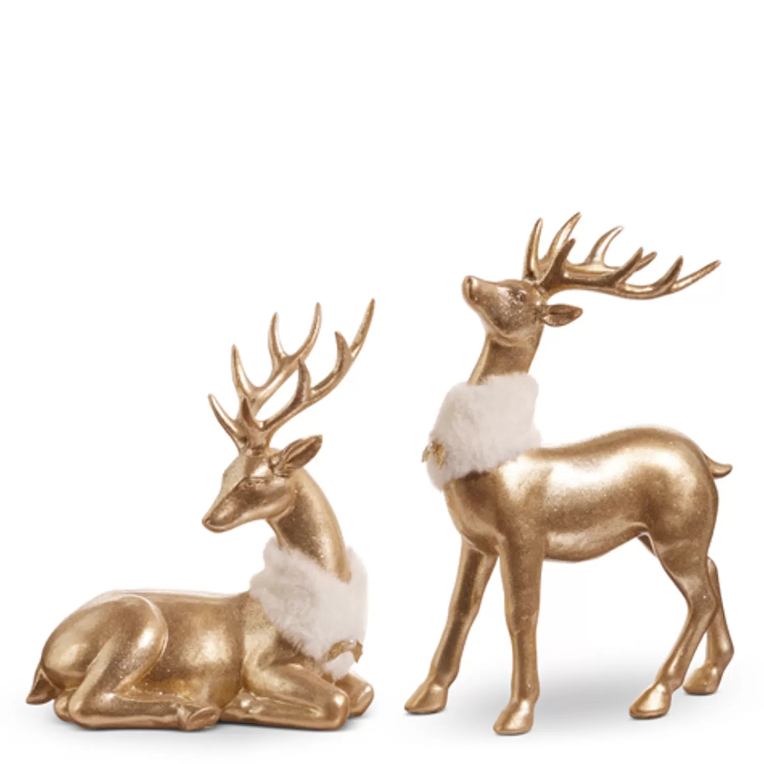 The Jolly Christmas Shop Champagne Wishes | Reindeer | Raz 11.5" Gold Deer With Fur Collar Christmas Figures Set Of 2 4411348