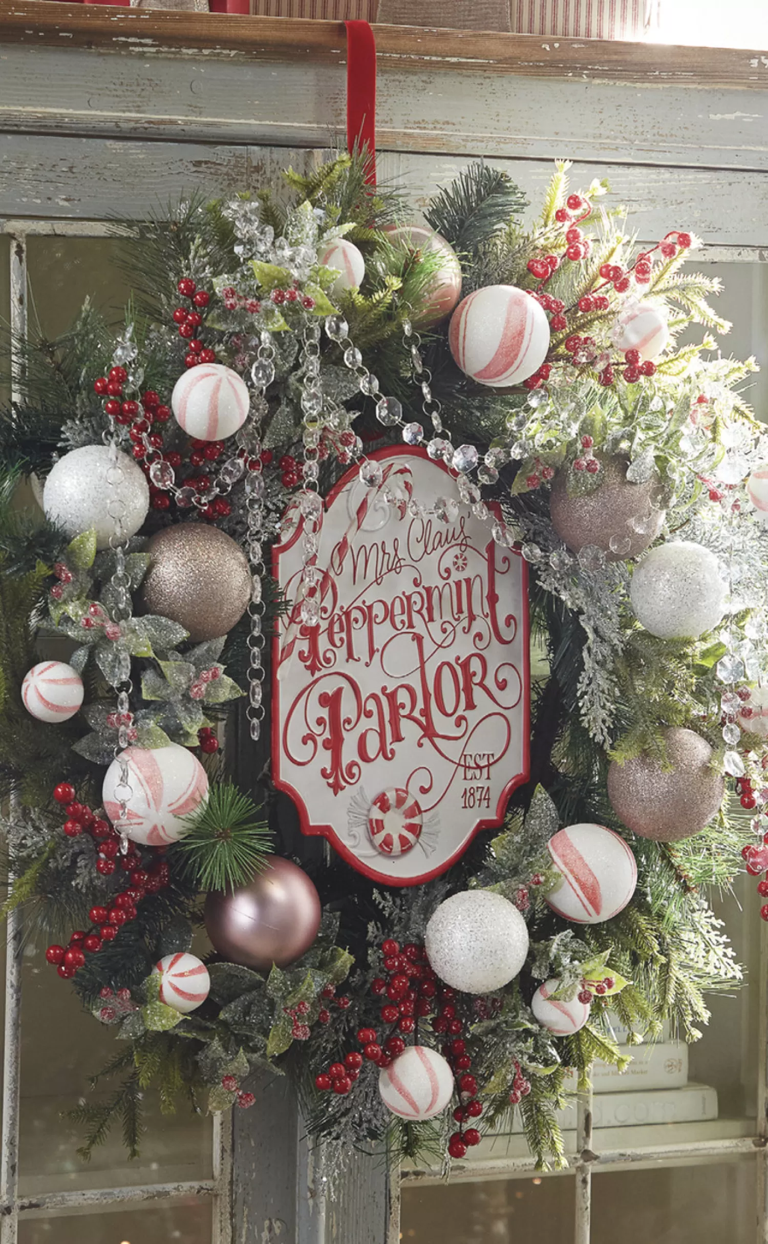 The Jolly Christmas Shop Jingle And Cocoa | Candy And Food | Raz 11.75" Peppermint Parlor Embossed Metal Christmas Sign 4111275
