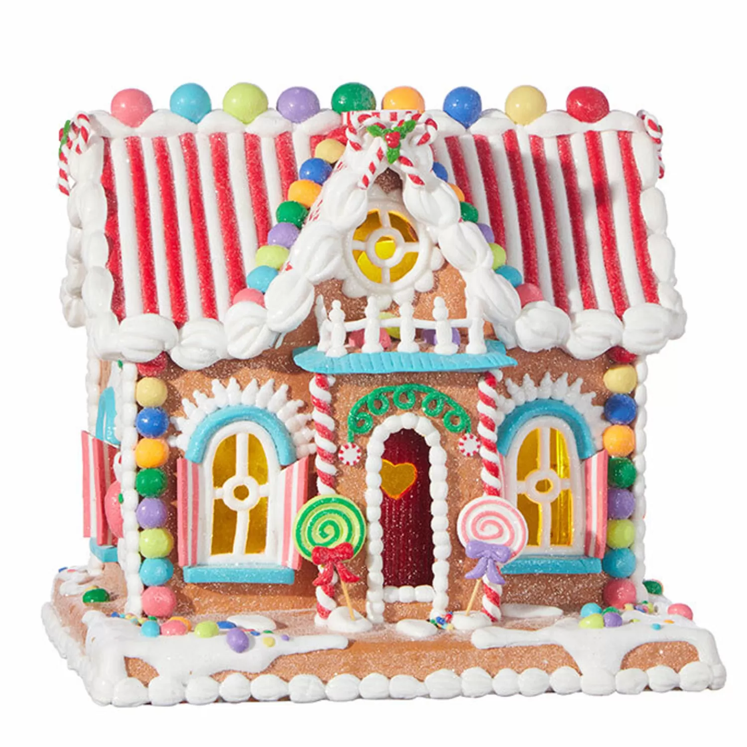 The Jolly Christmas Shop Jingle And Cocoa | Gingerbread | Raz 11" LED Lighted Rainbow Candy Christmas Gingerbread House 4019083