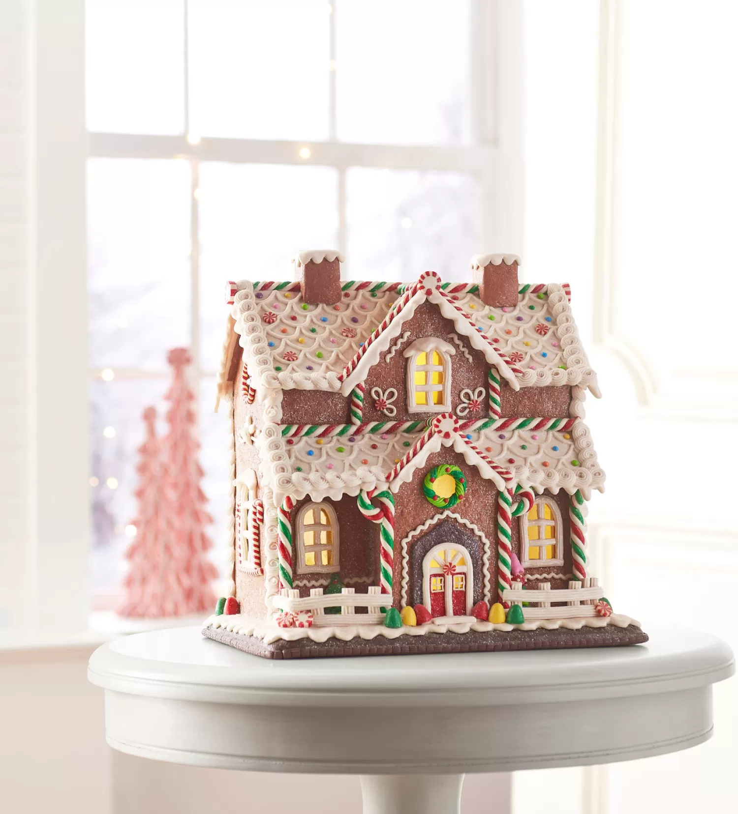 The Jolly Christmas Shop Jingle And Cocoa | Gingerbread | Raz 12.25" LED Lighted Two Story Gingerbread House Christmas Figure 4016095
