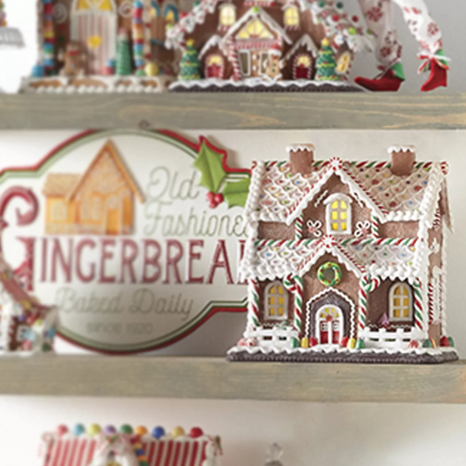 The Jolly Christmas Shop Jingle And Cocoa | Gingerbread | Raz 12.25" LED Lighted Two Story Gingerbread House Christmas Figure 4016095