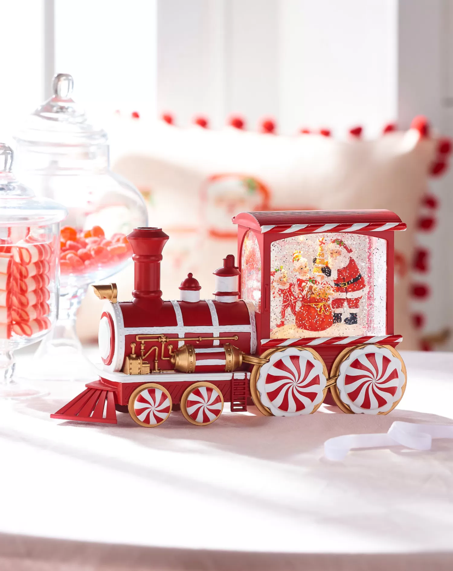 The Jolly Christmas Shop Jingle And Cocoa | Santa Christmas Decorations | Raz 12.5" Peppermint Elves Musical Lighted Water Globe Train 4300753