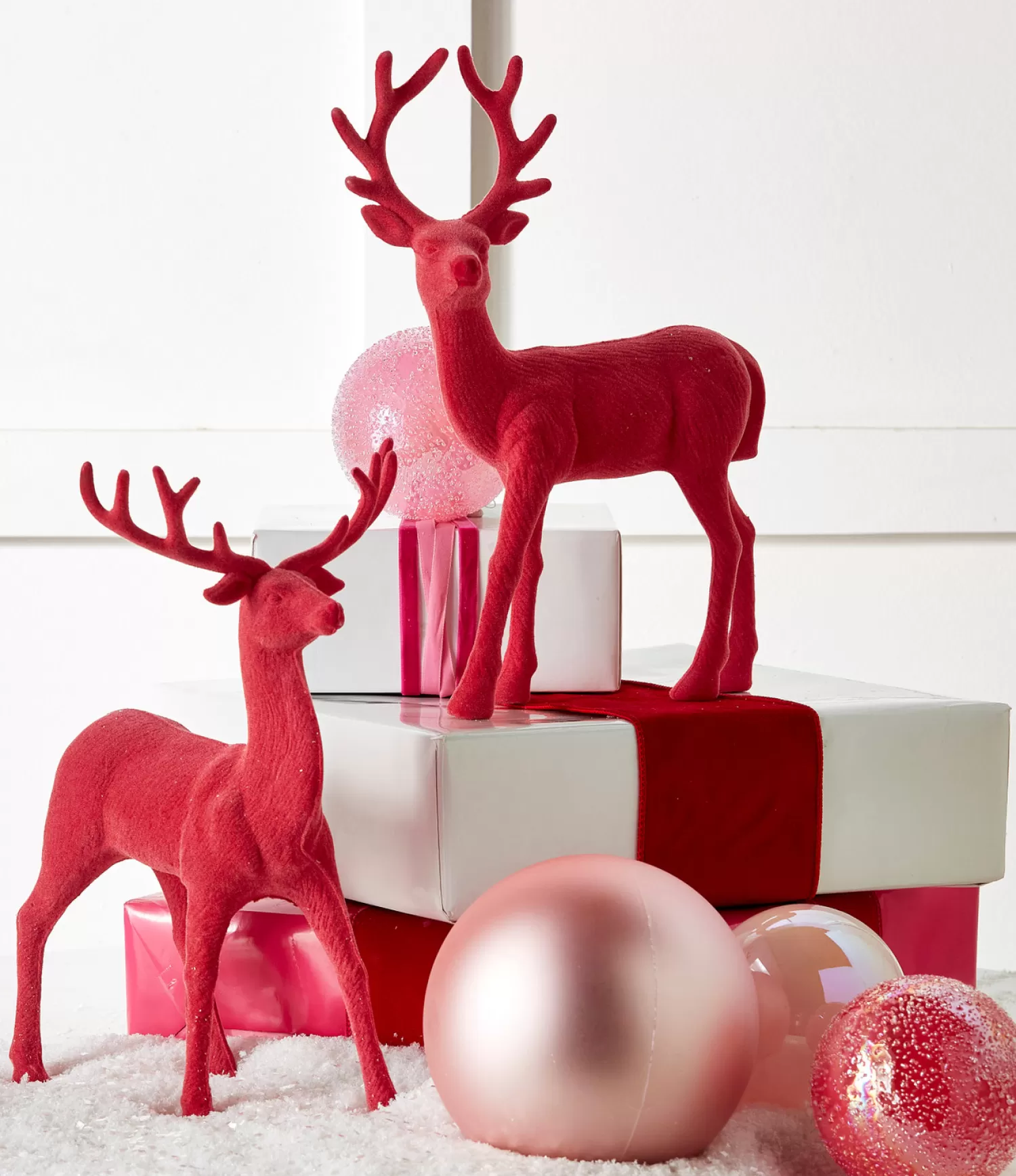 The Jolly Christmas Shop A Blushing Holiday | Figures | Raz 12.5" Set Of 2 Pink Velvet Reindeer Christmas Decoration 4402407