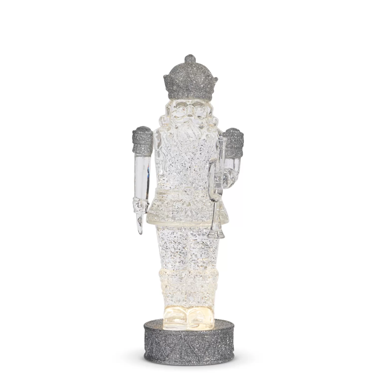 The Jolly Christmas Shop Champagne Wishes | Nutcracker Decorations | Raz 12.5" Silver Lighted Nutcracker With Swirling Glitter Water Globe 4315511
