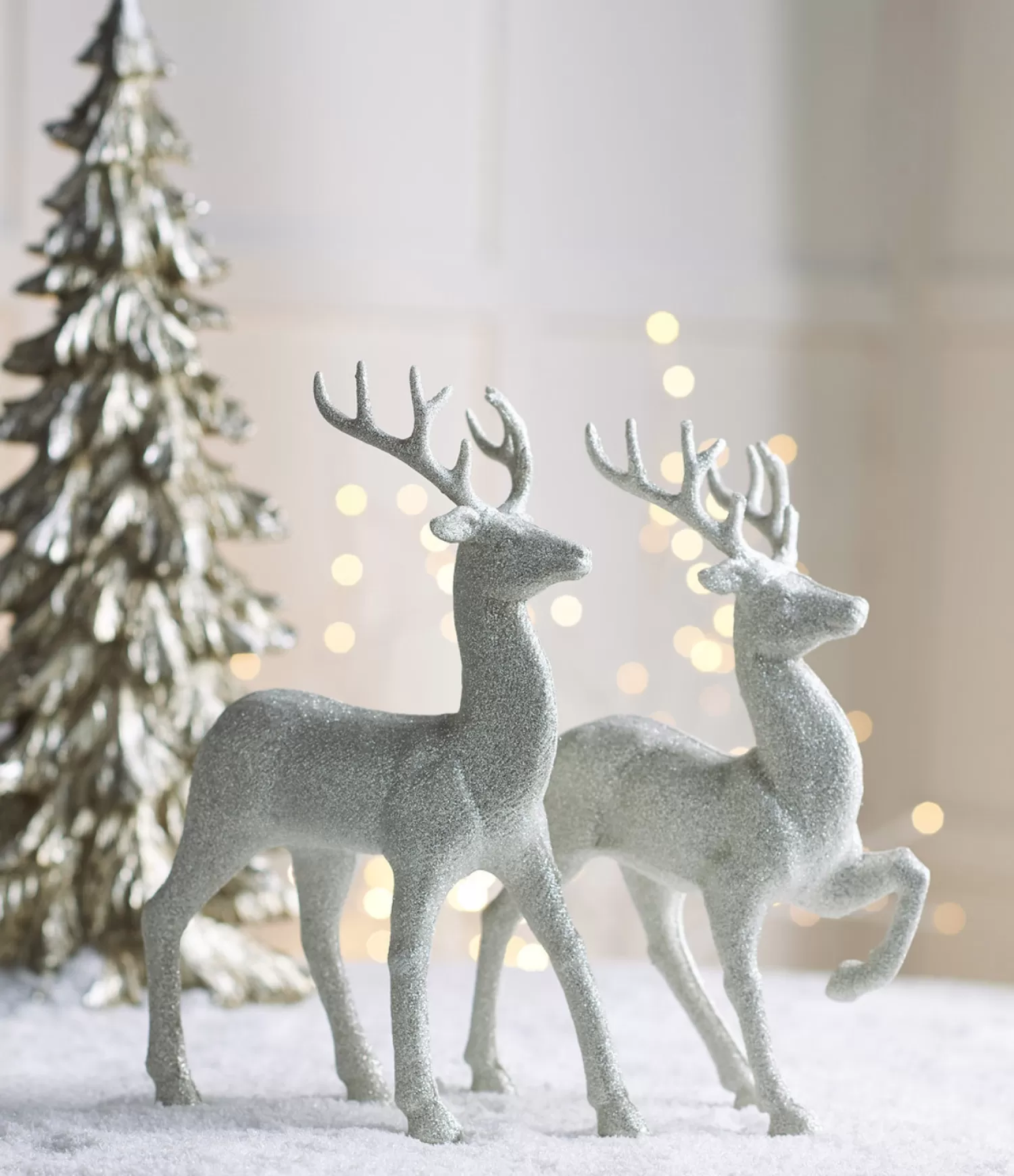 The Jolly Christmas Shop Charming Holiday | Snowflake Soiree | Raz 12.75" Set Of 2 White Glittered Deer Christmas Figures 3100812